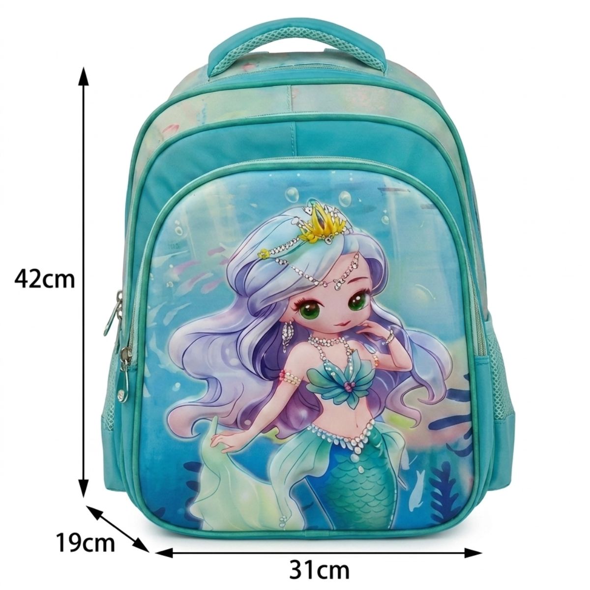 Cartable sirène à roulettes | Ensemble 3 pièces (sac+lunch bag+trousse) | Tissu Oxford imperméable