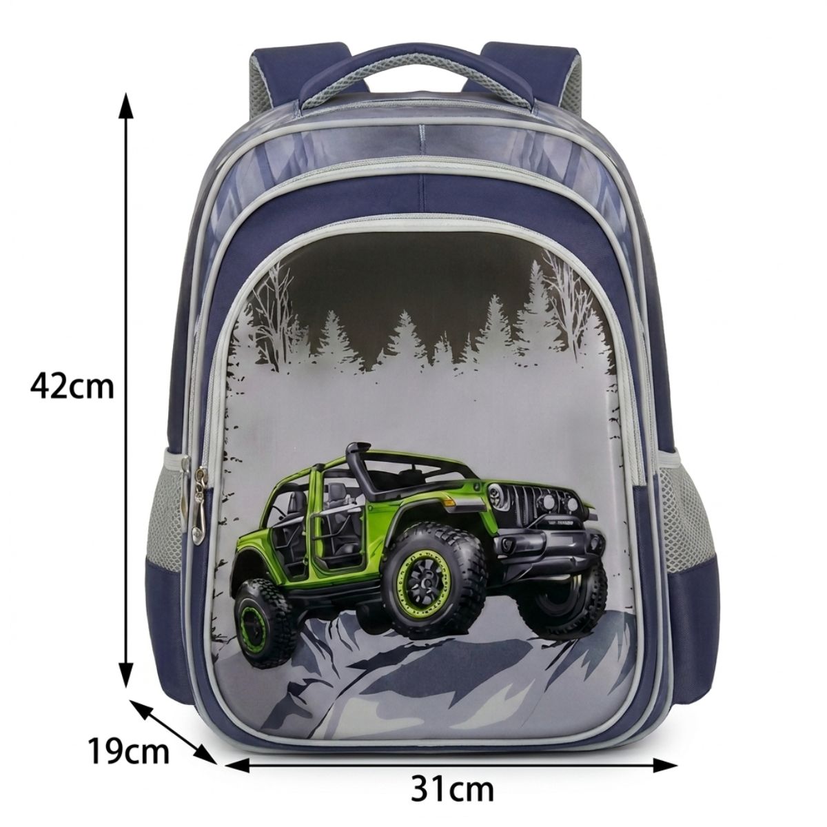 Cartable voiture 4x4 à roulettes | Ensemble 3 pièces (sac+lunch bag+trousse) | Tissu Oxford résistant