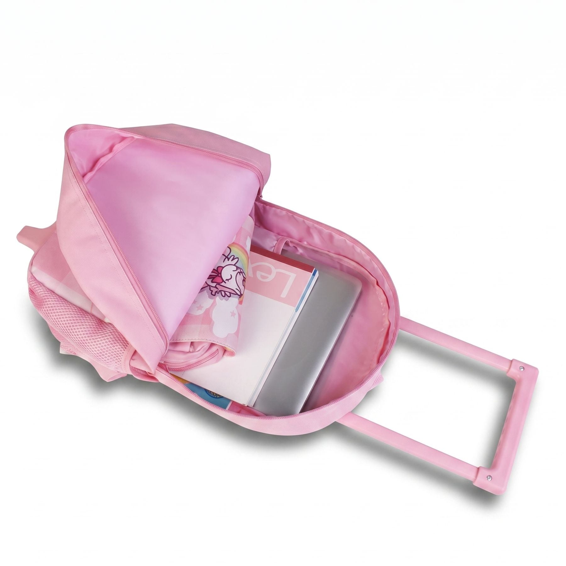 Cartable à roulettes licorne rose | Compartiments spacieux | Polyester résistant