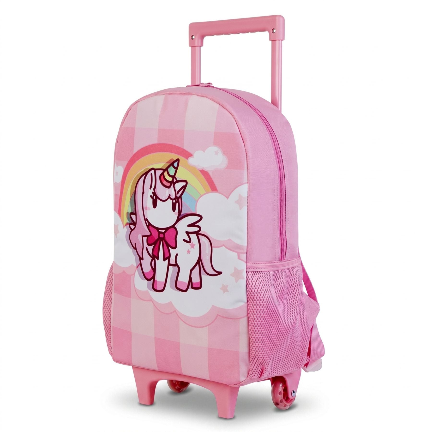 Cartable à roulettes licorne rose | Compartiments spacieux | Polyester résistant