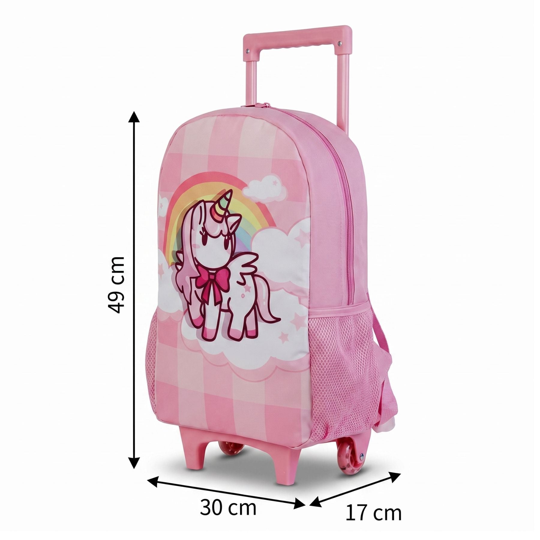 Cartable à roulettes licorne rose | Compartiments spacieux | Polyester résistant