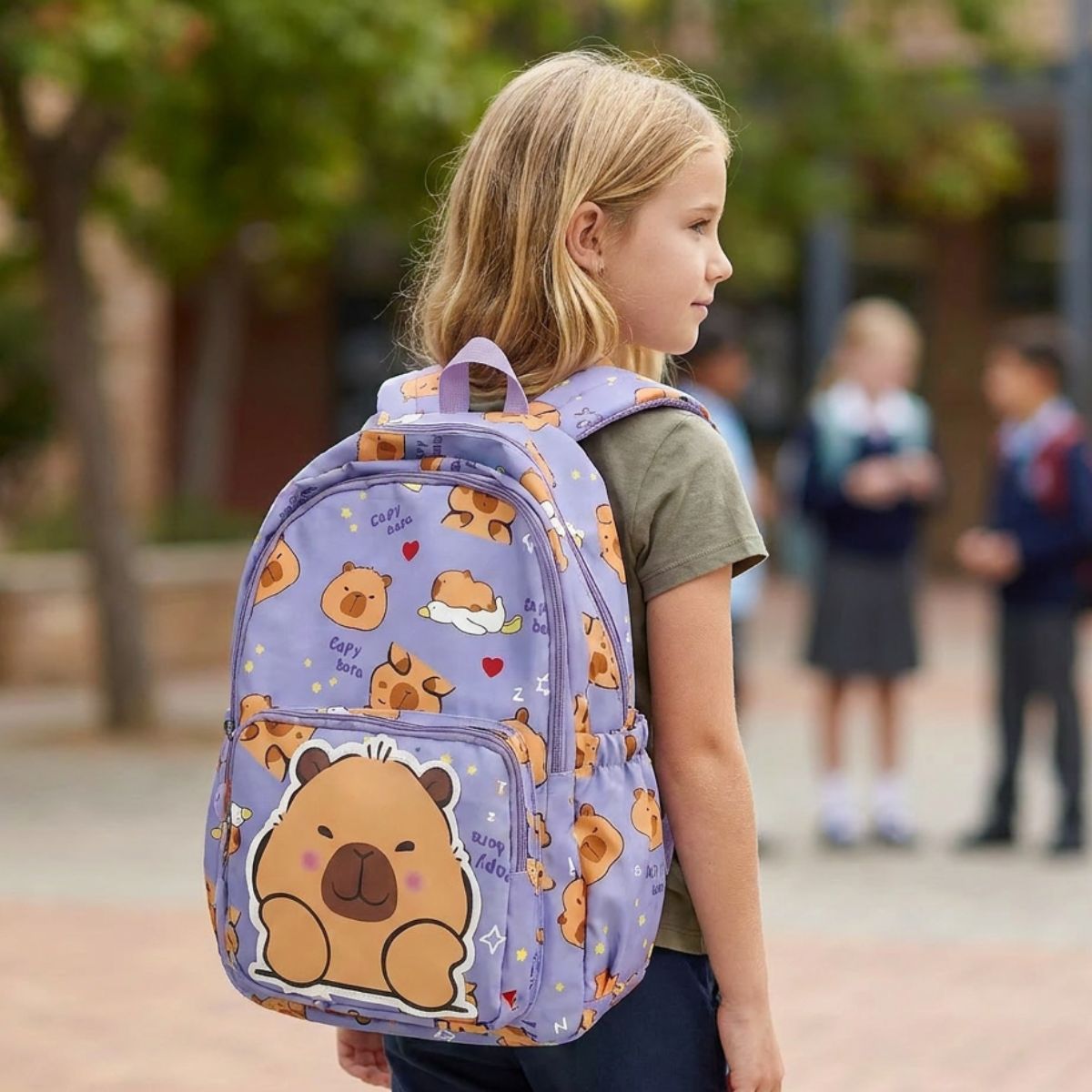 Cartable capybara kawaii | Multiples rangements | Tissu Oxford résistant