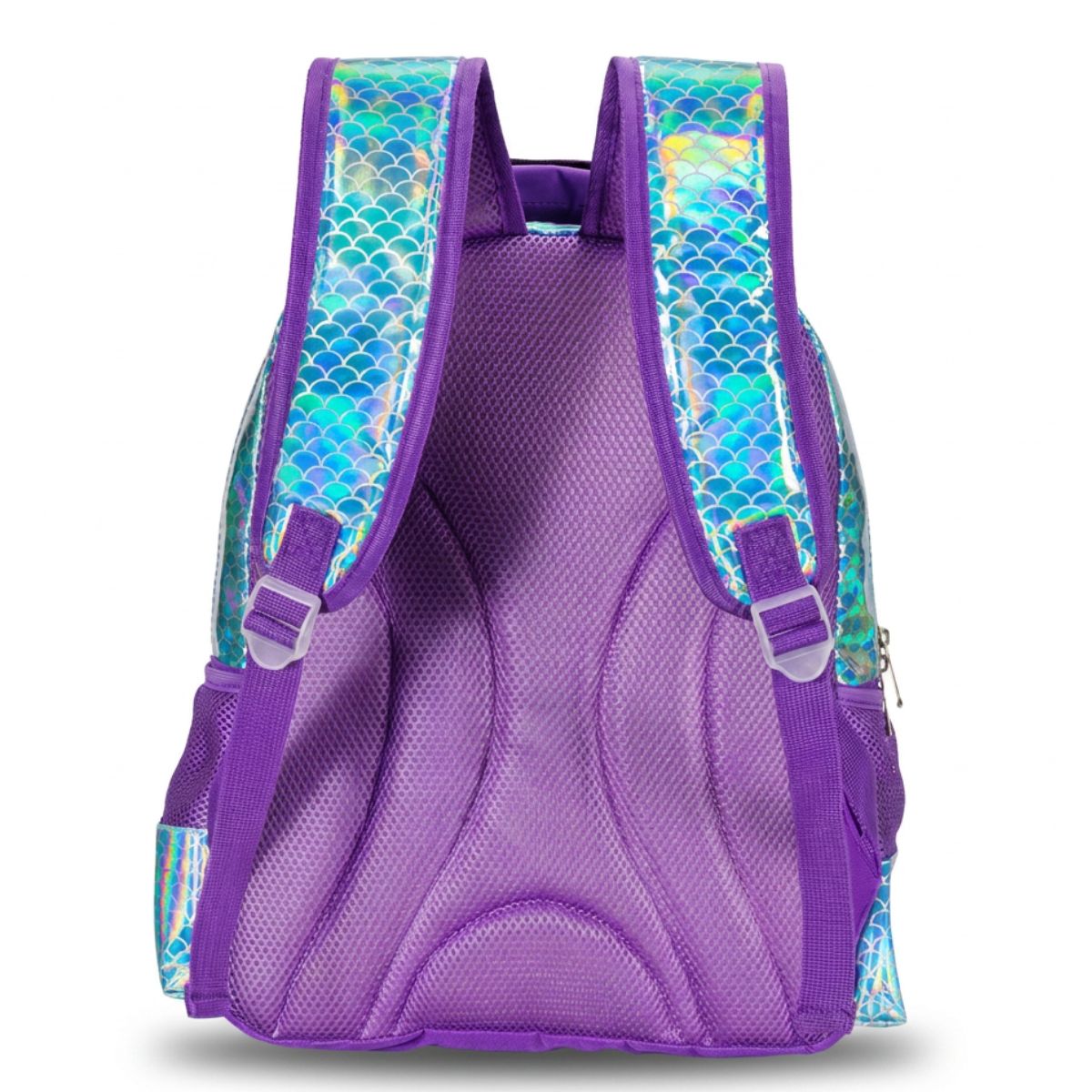 Cartable coquillage irisé | Ensemble 3 pièces (sac + lunch bag + trousse) | Polyester et PVC résistants
