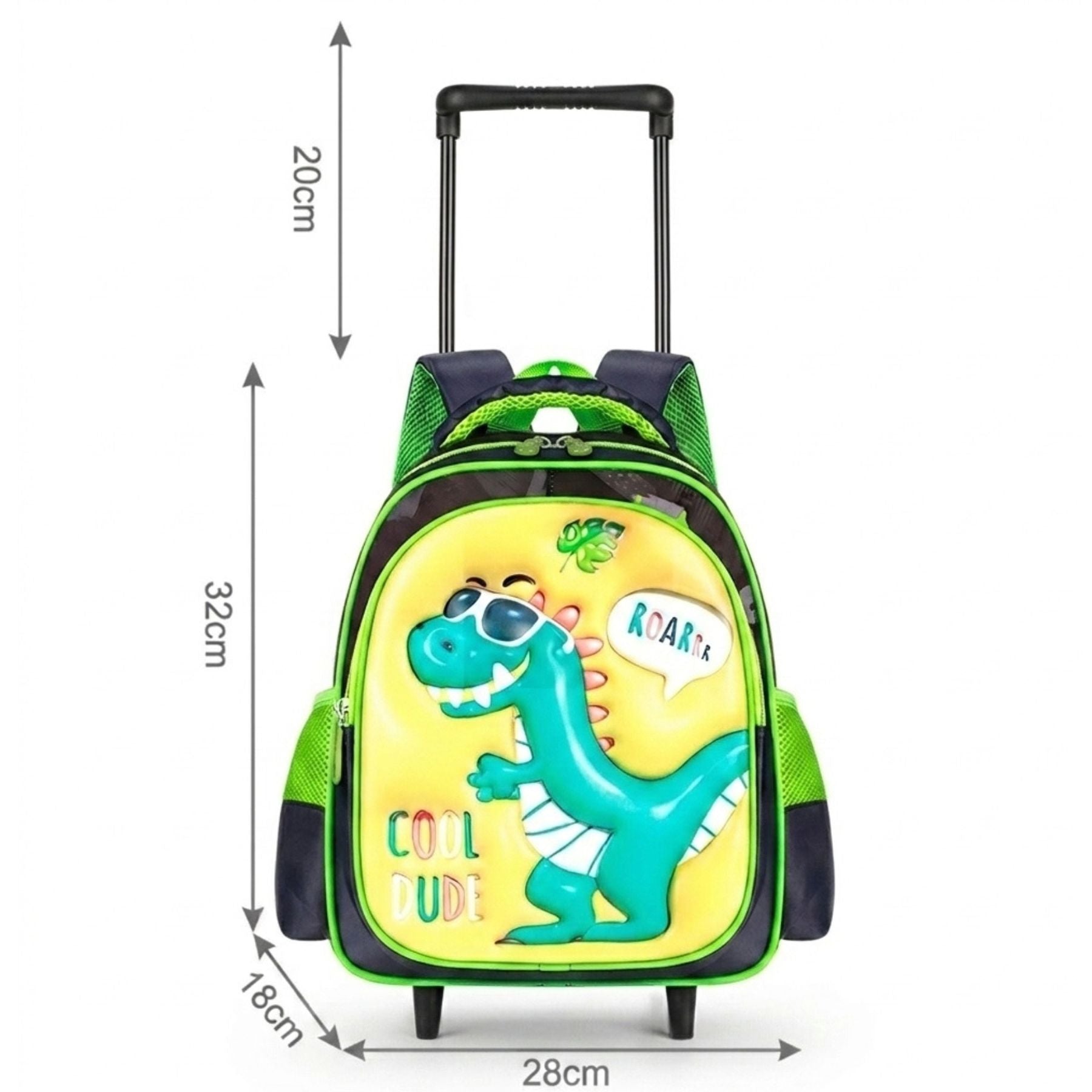 Cartable dinosaure à roulettes maternelle | Grande capacité | Bretelles respirantes | Tissu nylon résistant