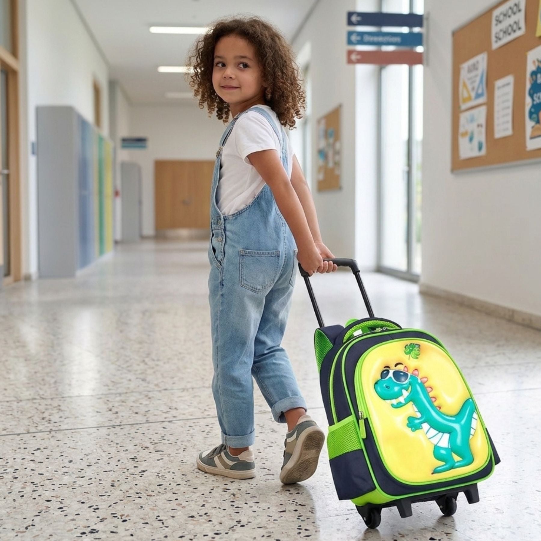 Cartable dinosaure à roulettes maternelle | Grande capacité | Bretelles respirantes | Tissu nylon résistant