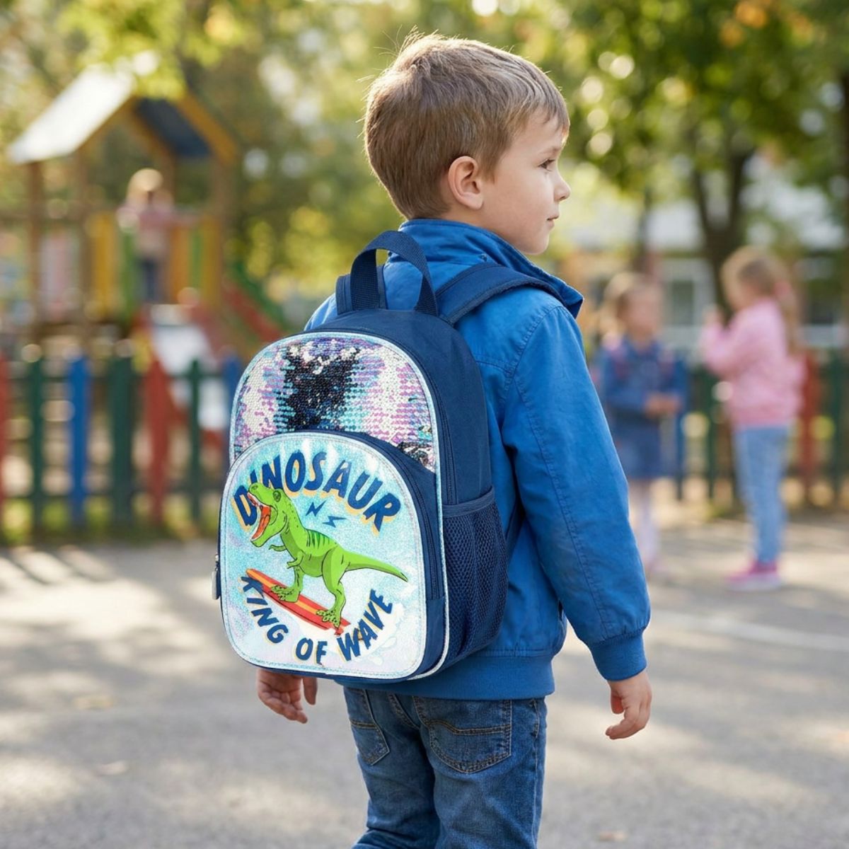Cartable dinosaure pailleté | Bretelles confortables | Oxford résistant