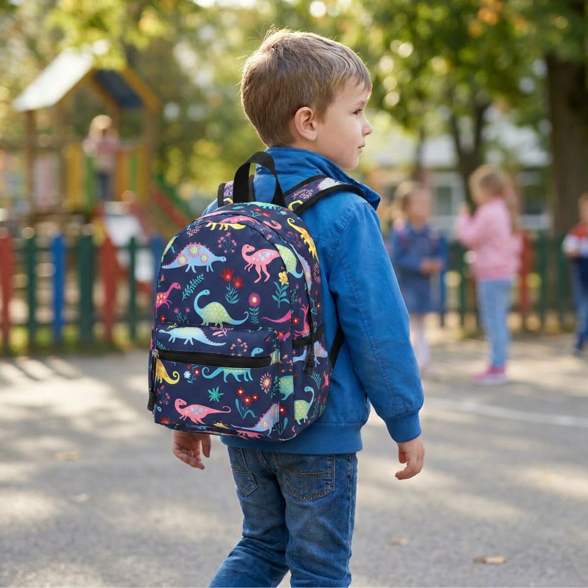 Cartable dinosaures fantaisie | Compartiments pratiques | Tissu Oxford résistant