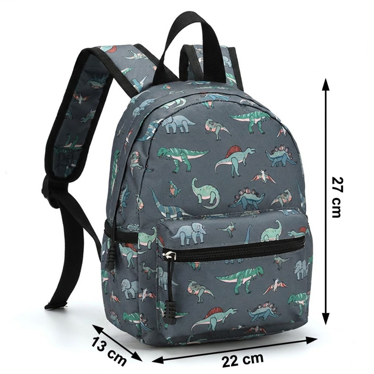 Cartable dinosaures gris | Compartiments pratiques | Tissu Oxford résistant