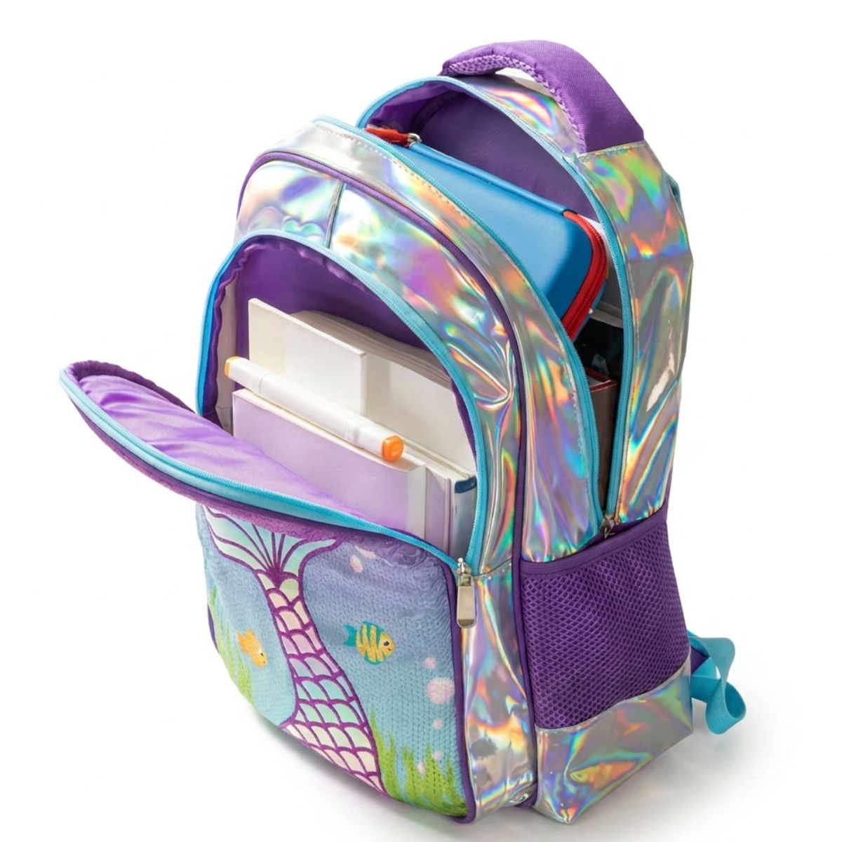 Cartable fille sirène violette | Kit 3 pièces (cartable + lunch bag + trousse) | Oxford résistant