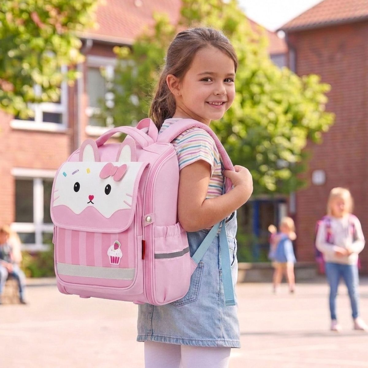 Cartable carré maternelle pour fille | Multiples rangements | Oxford imperméable | Style Kawaii