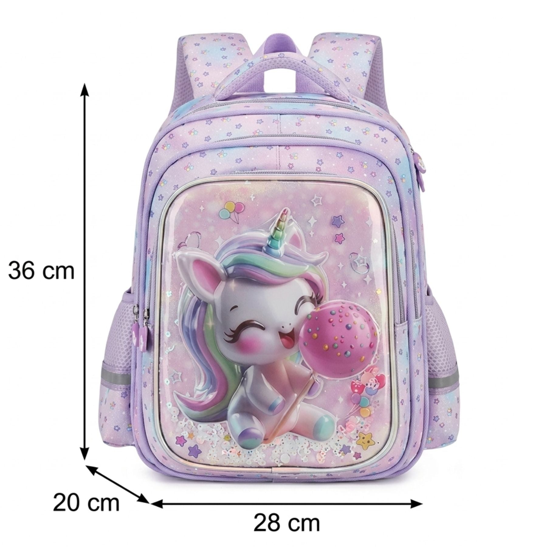 Cartable licorne 3D en tissu Oxford | Grande capacité | Coque transparente brillante