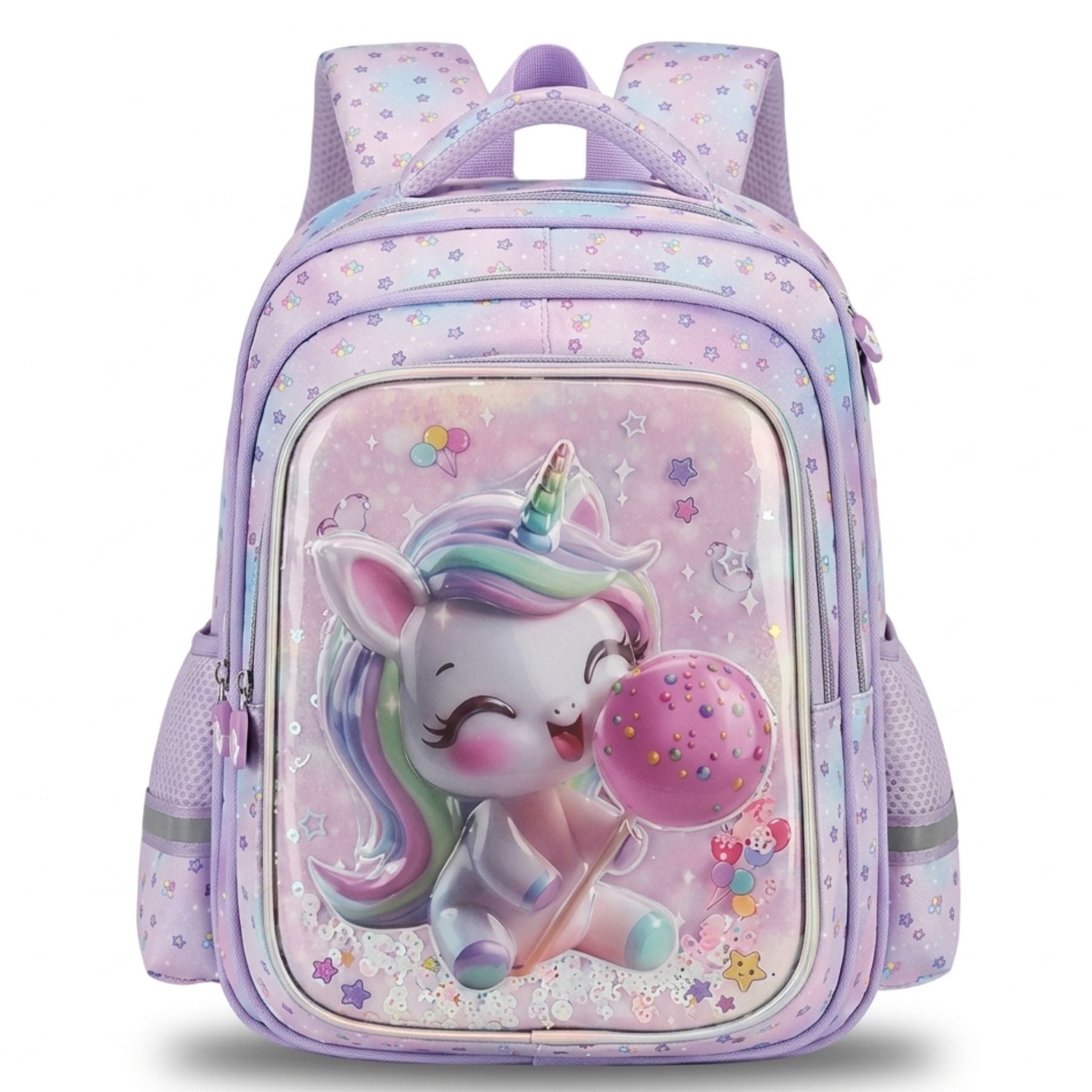 Cartable licorne 3D en tissu Oxford | Grande capacité | Coque transparente brillante