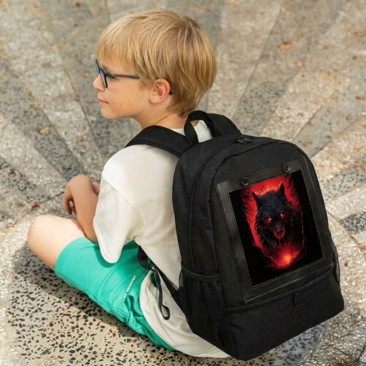 Cartable loup rouge feu | Polyester résistant | Bretelles confortables | Style moderne