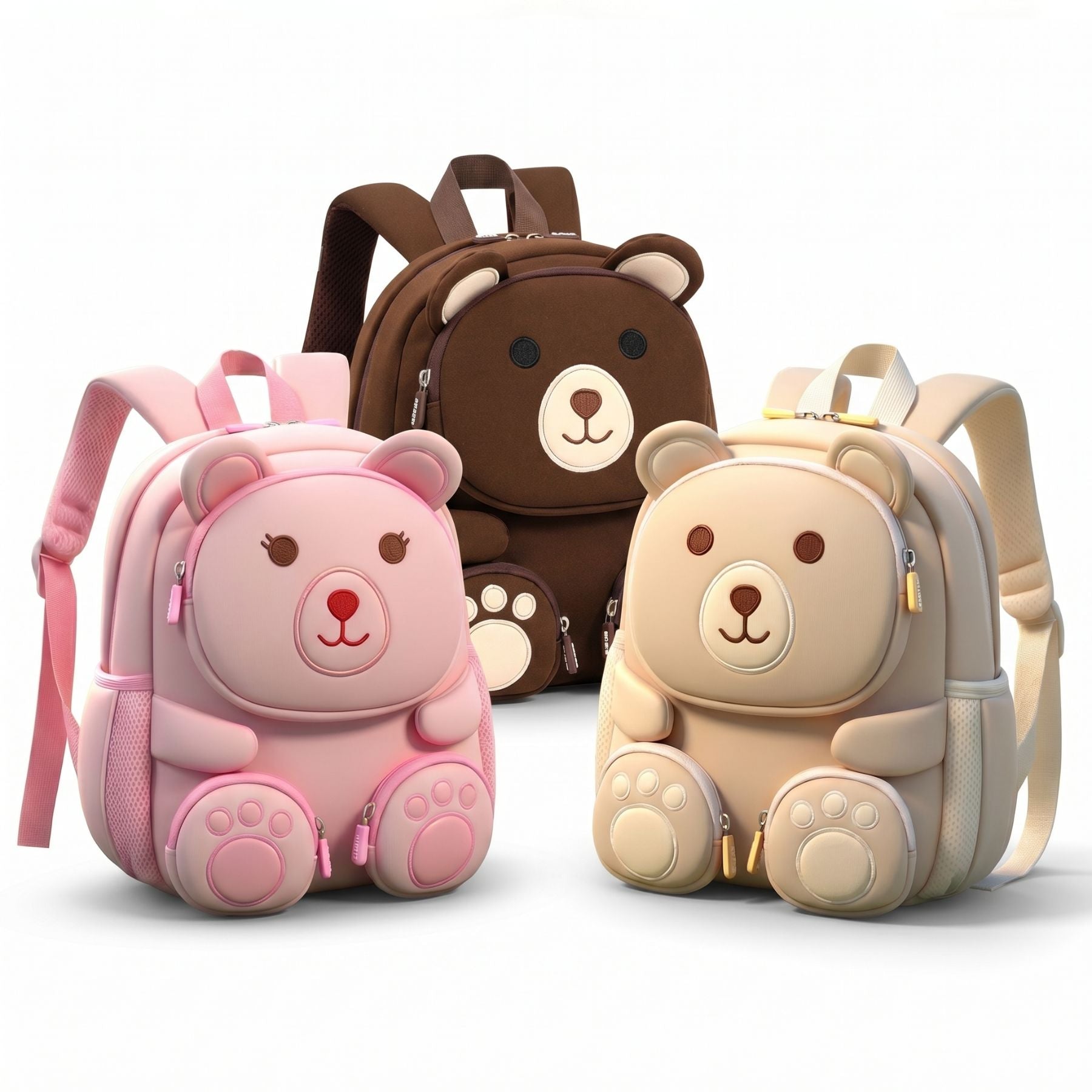 Cartable maternelle ourson | Compartiments zippés | Tissu néoprène respirant