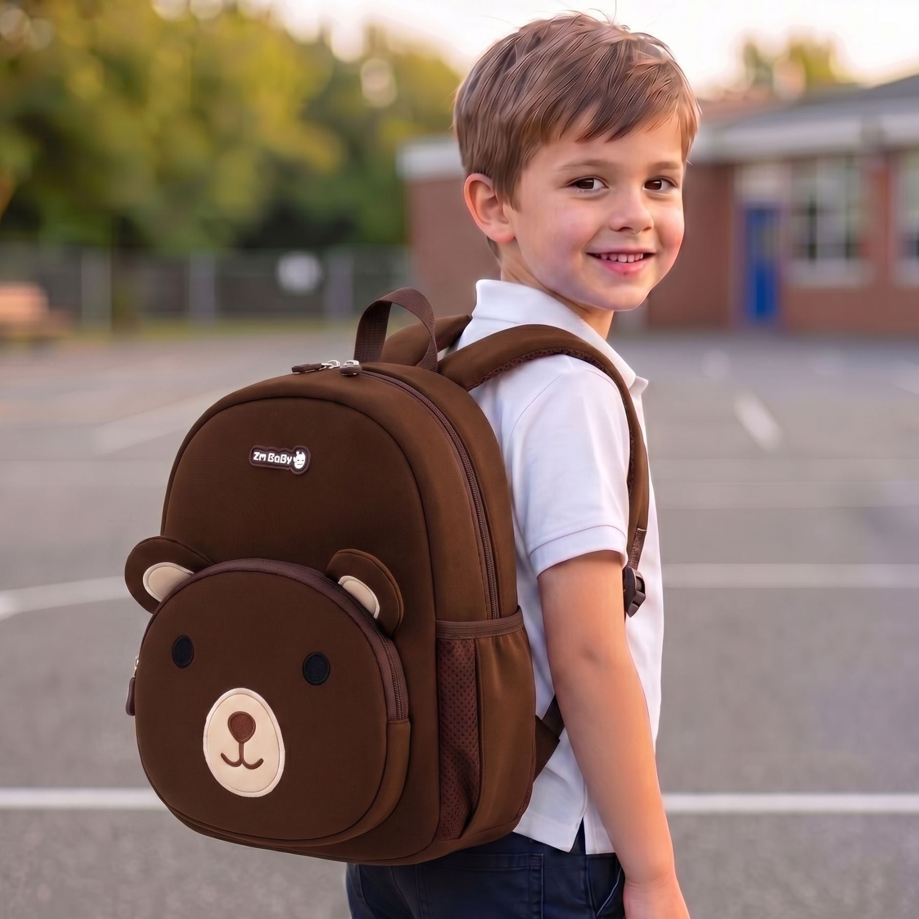 Cartable maternelle ourson marron | Bretelles respirantes | Tissu néoprène léger