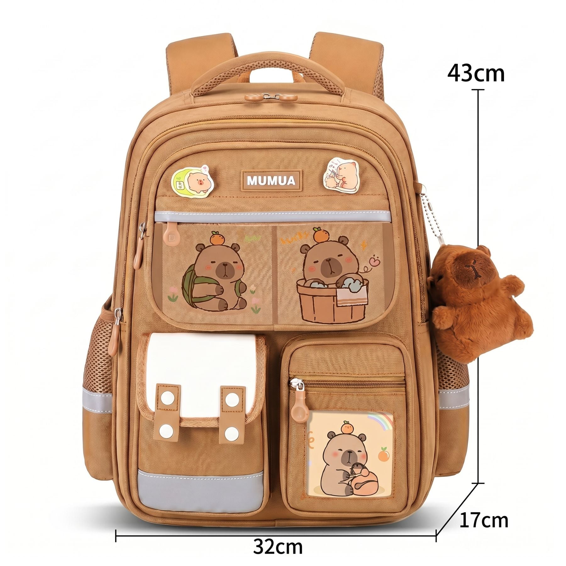 Cartable scolaire ourson caramel | Multi compartiments | Tissu Oxford résistant