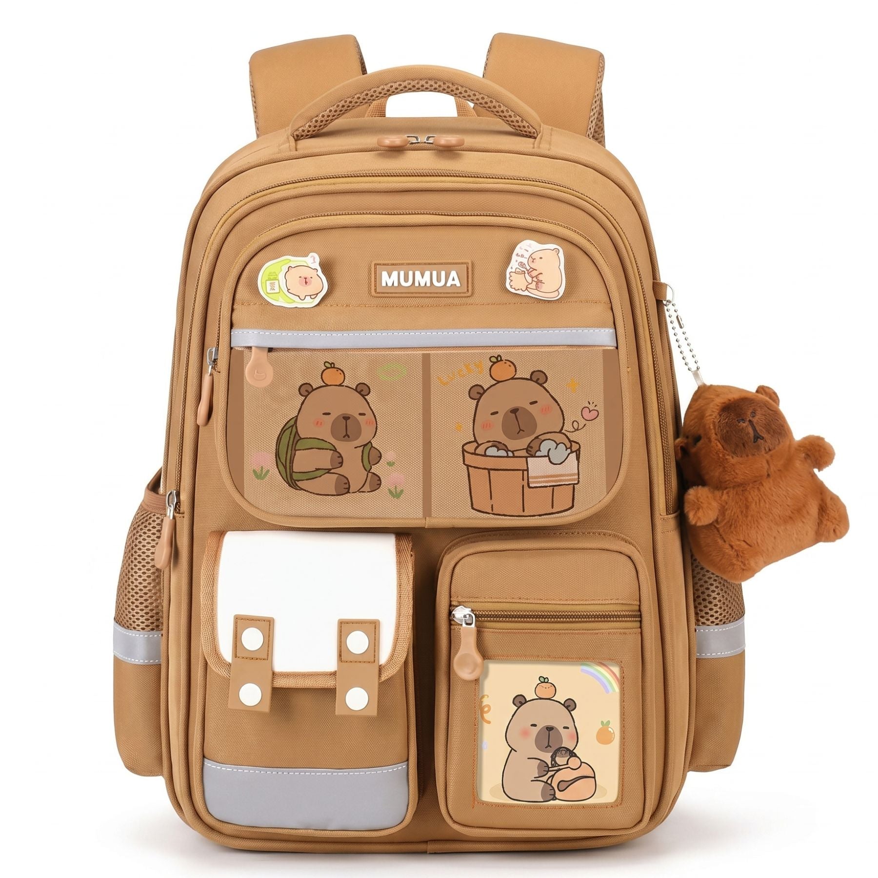 Cartable scolaire ourson caramel | Multi compartiments | Tissu Oxford résistant