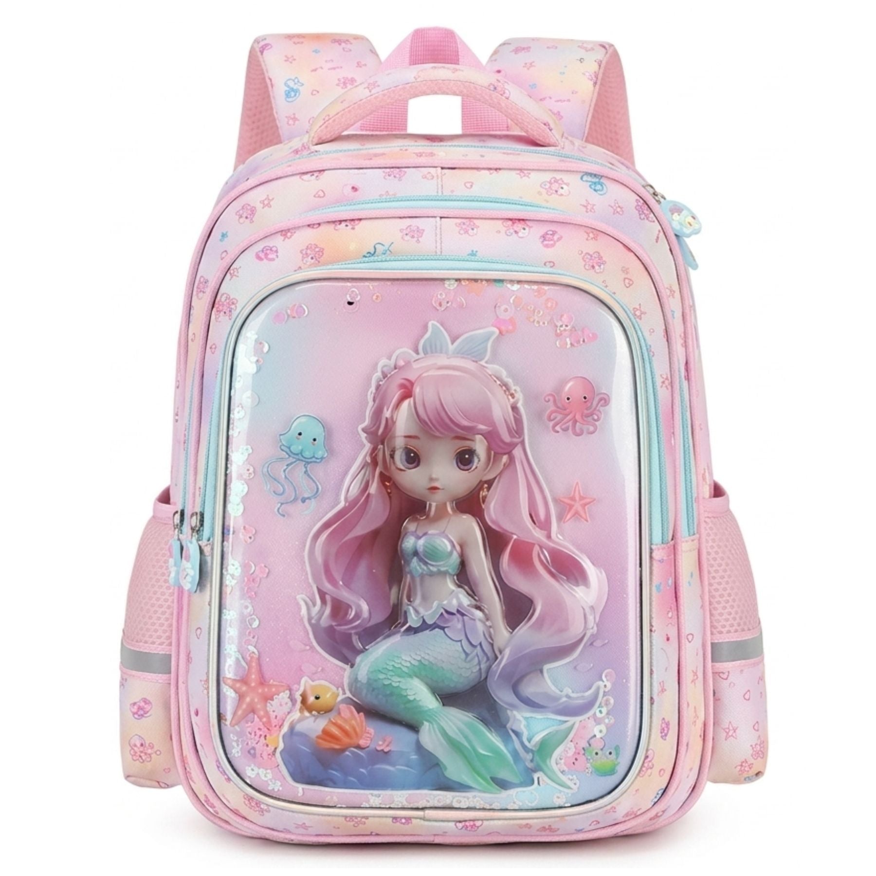 Cartable scolaire sirène 3D en tissu Oxford | Grande capacité | Dos respirant
