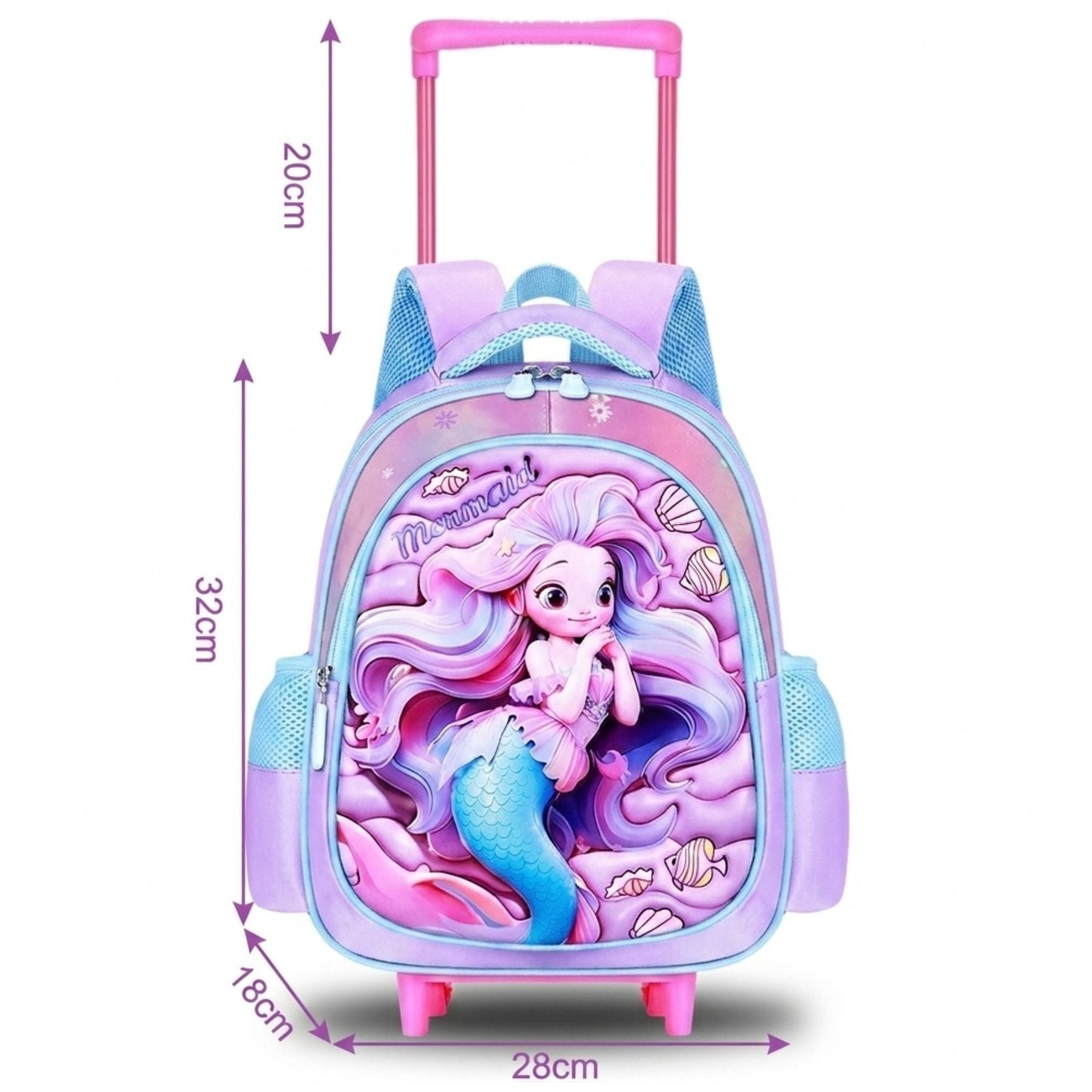 Cartable sirène à roulettes maternelle | Grande capacité | Bretelles respirantes | Tissu nylon résistant