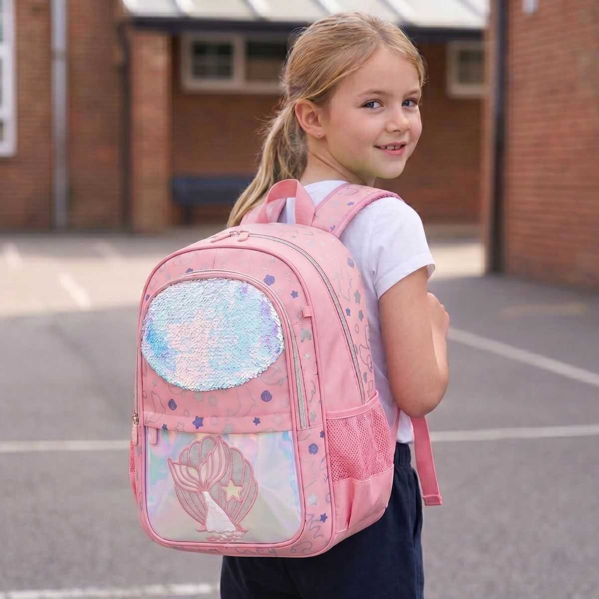 Cartable sirène fille | Roulettes amovibles | Grande capacité | Tissu Oxford résistant