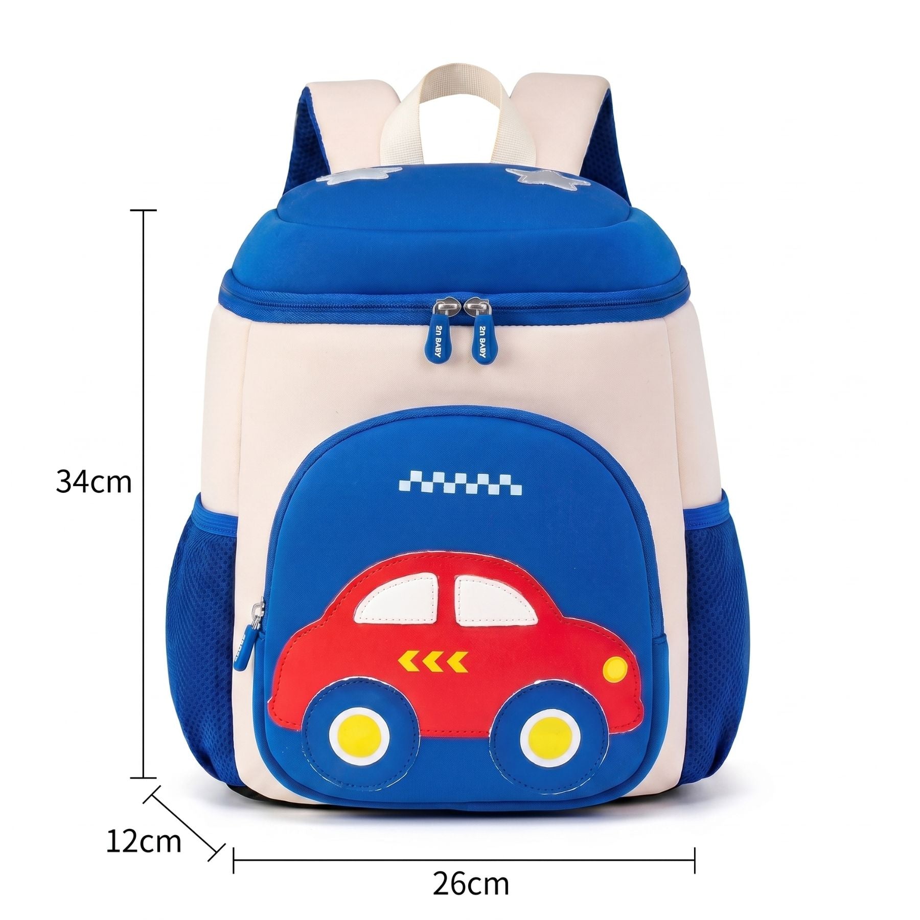 Cartable voiture 3D | Poches latérales filet | Tissu néoprène léger | Idéal maternelle