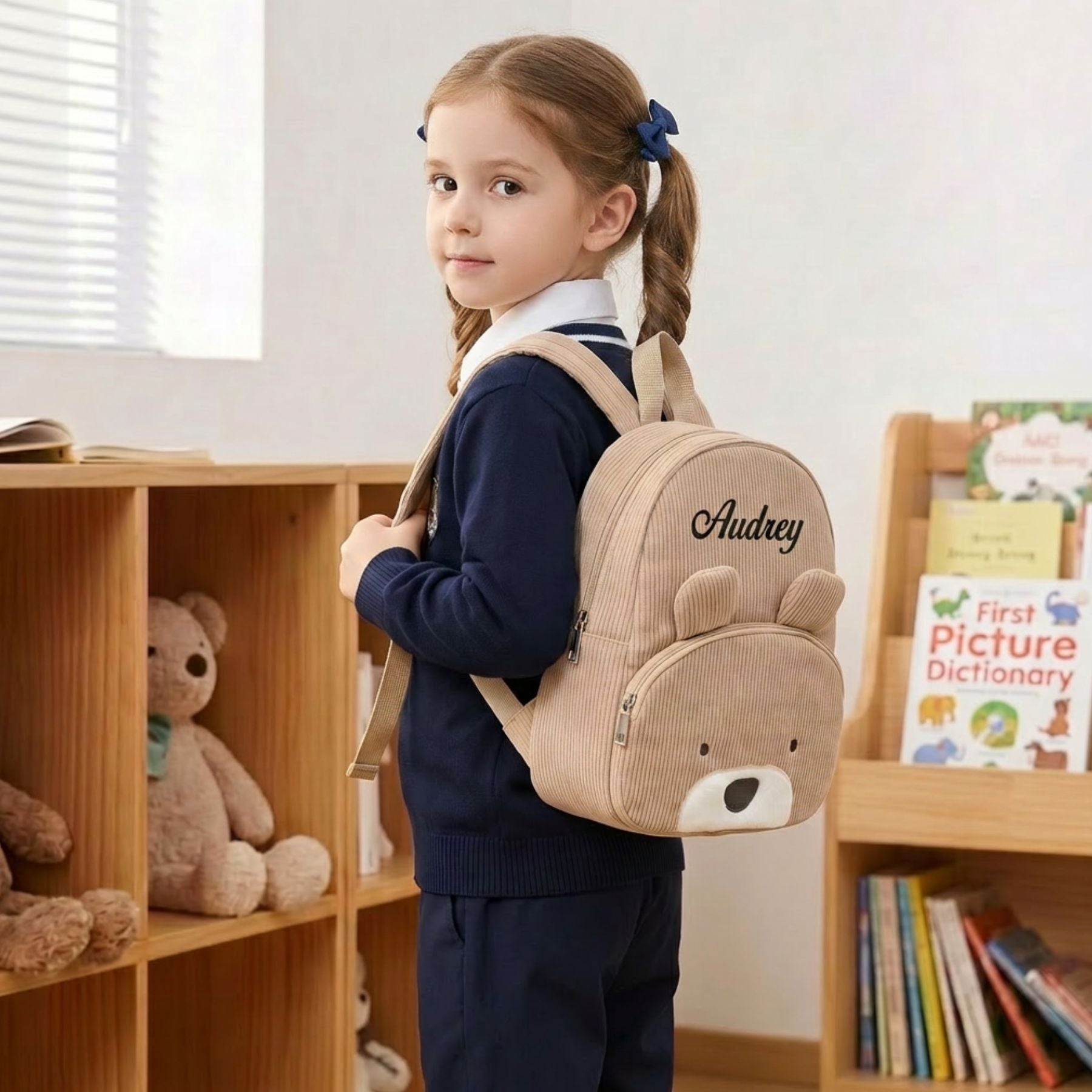 Sac à Dos Ours Personnalisé | Prénom Brodé | Velours Côtelé Doux pour Enfant
