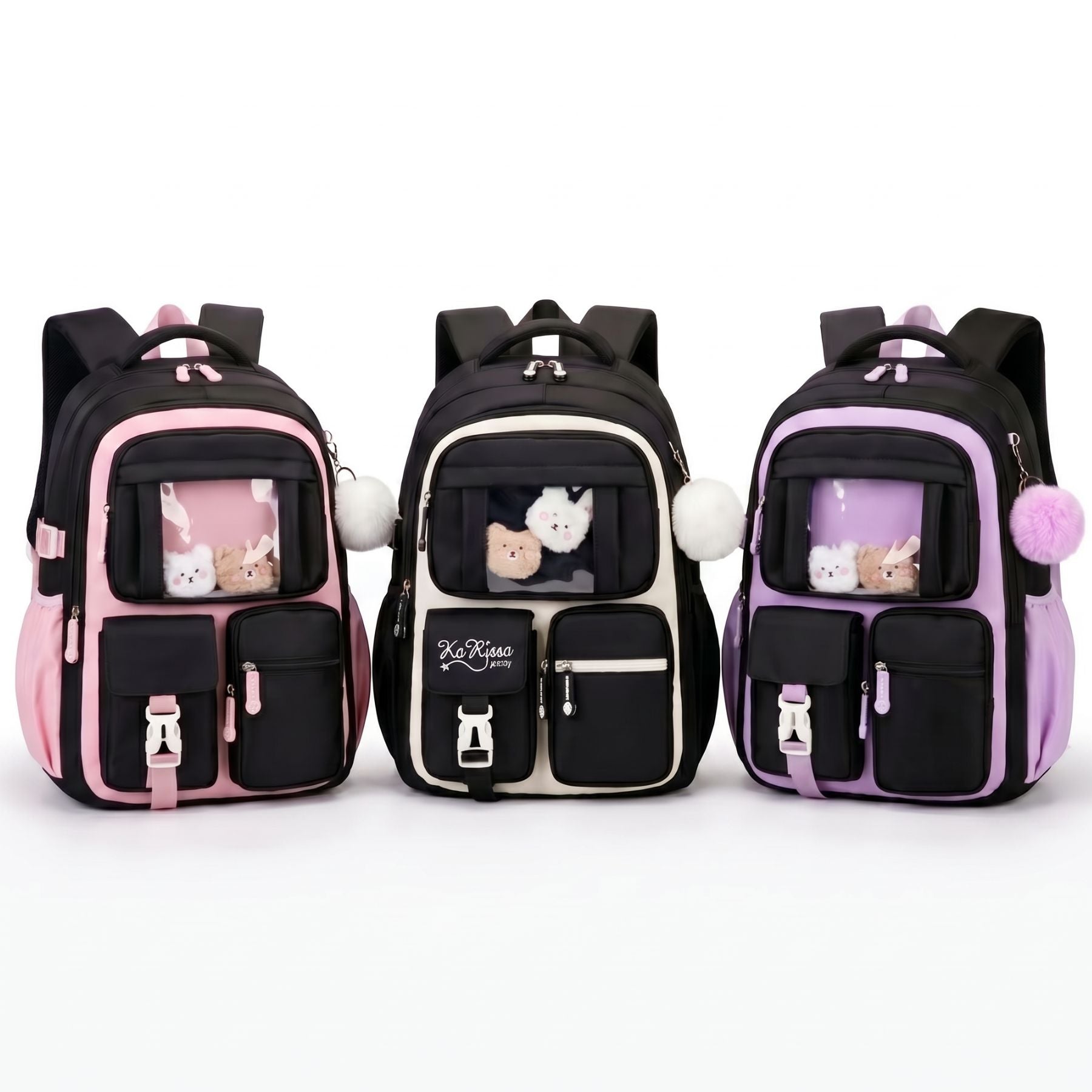 Sac à dos Princesse Kawaii Noir | Grand sac scolaire fille | Oxford résistant