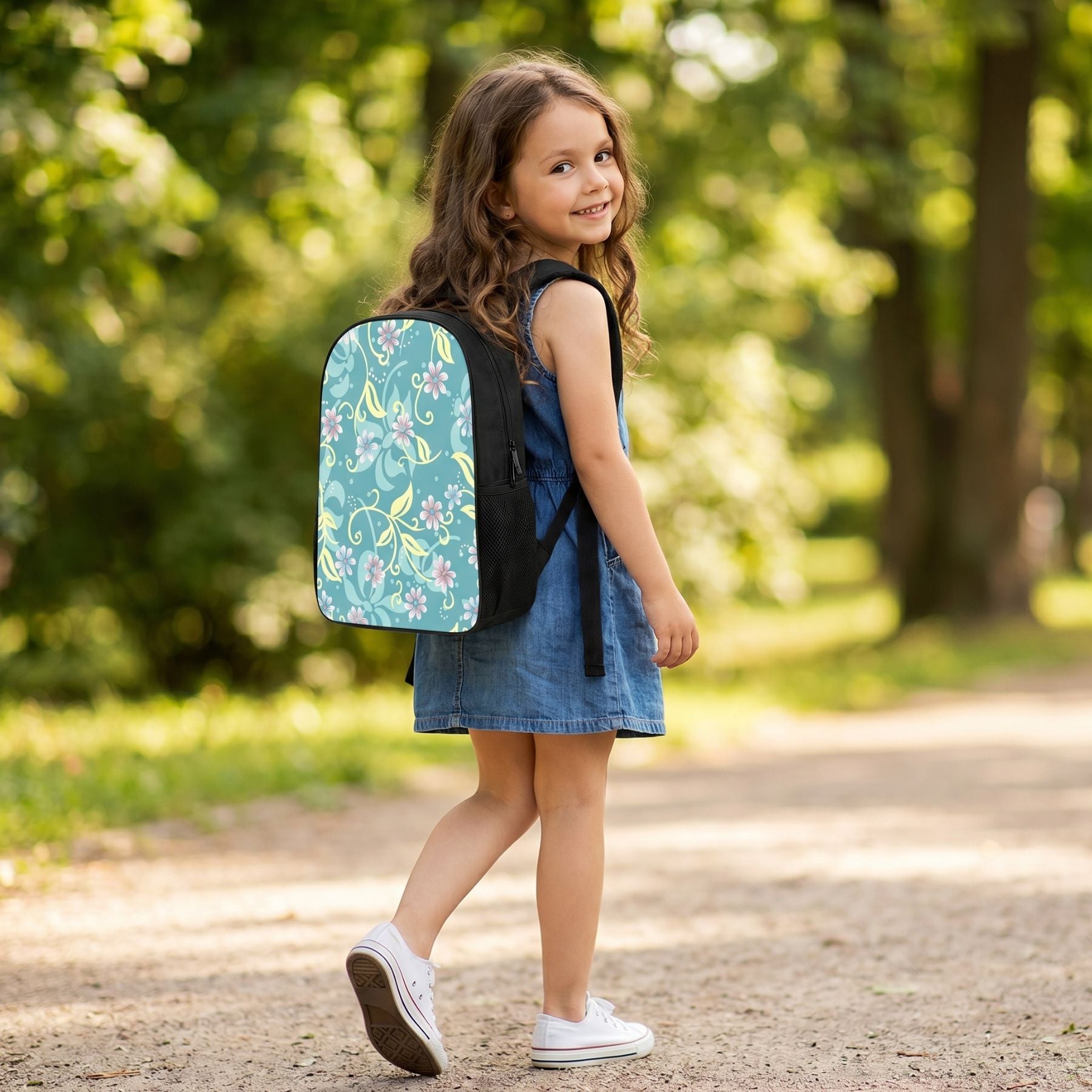 Sac à dos floral pour enfant | Ensemble 3 pièces (sac + bandoulière + trousse) | Oxford imperméable