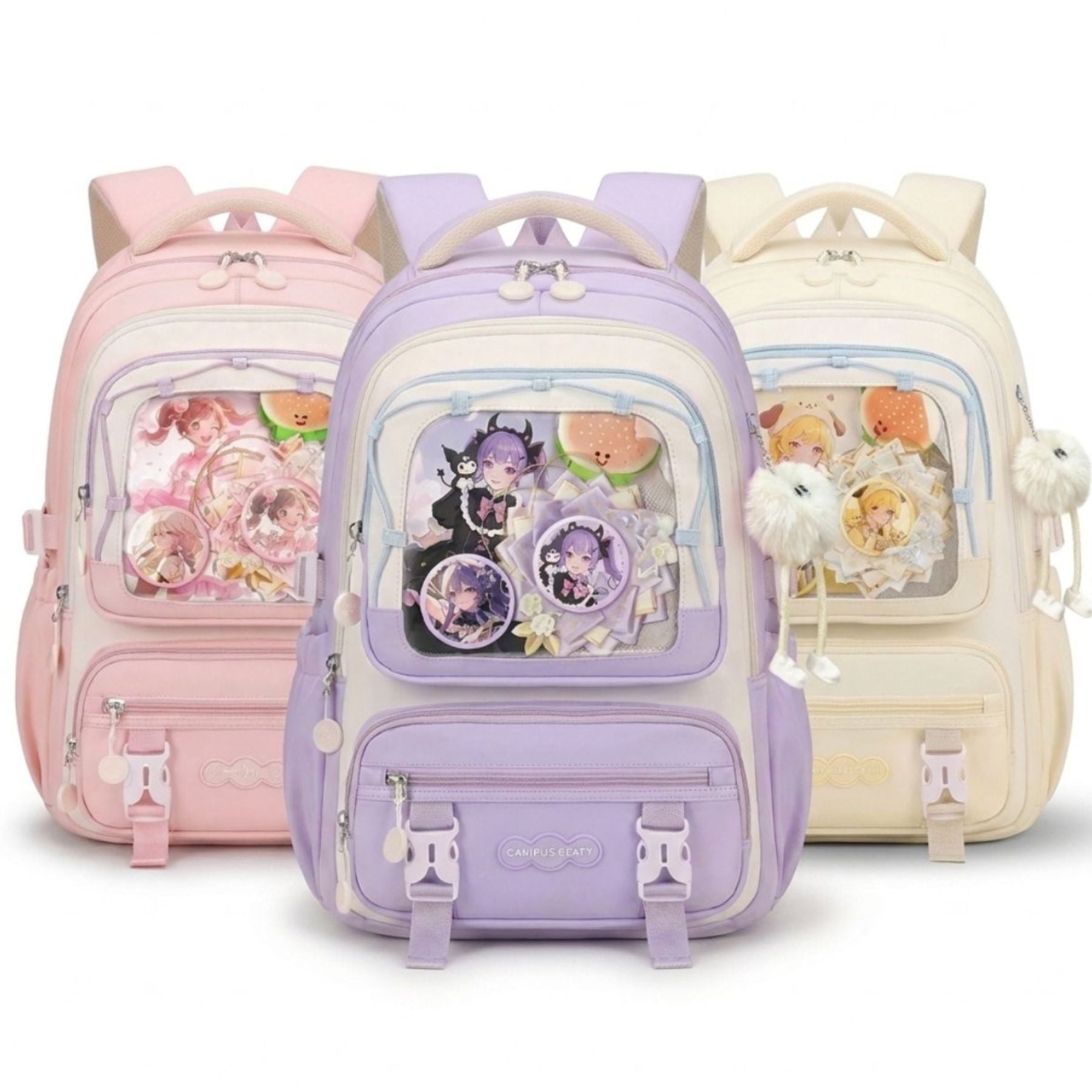 Sac à dos kawaii mignon pour fille | Ensemble 3 pièces (sac + petit sac bandoulière + trousse)  | Oxford résistant