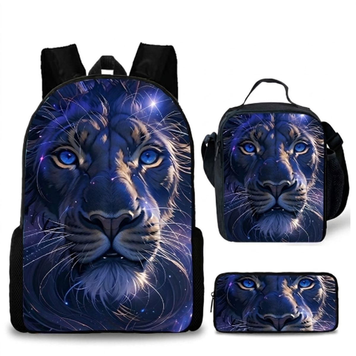 Sac à dos lion | Kit 3 pièces (sac + lunch bag + trousse) | Tissu Oxford
