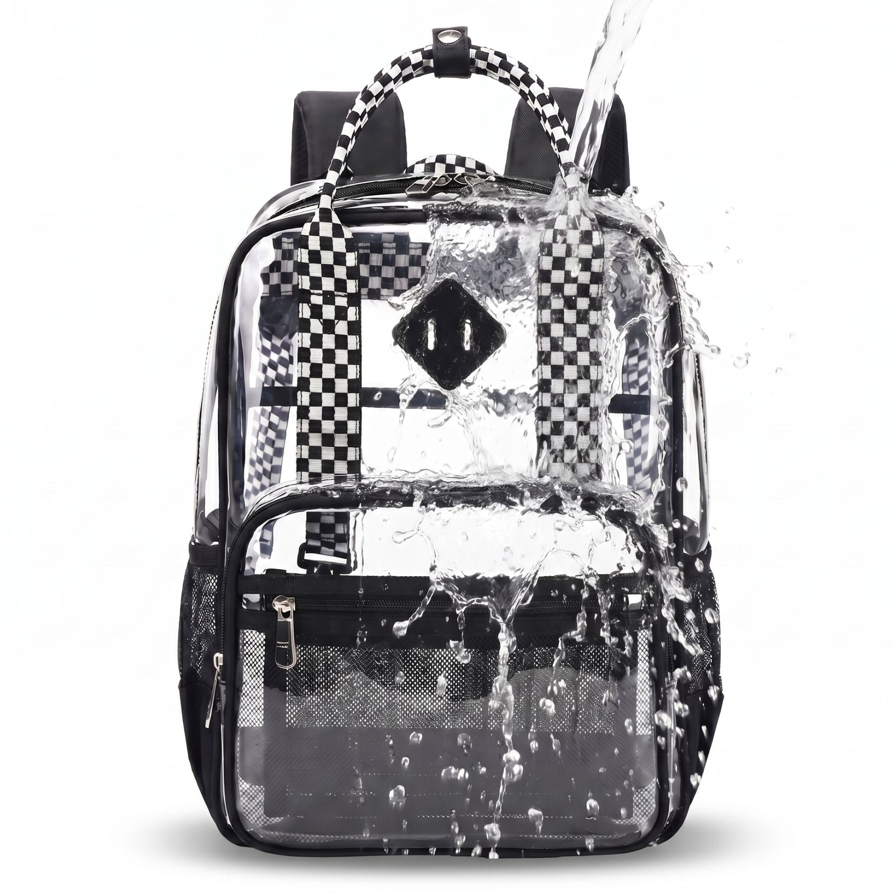 Cartable transparent damier | Grande capacité | PVC imperméable | Style tendance