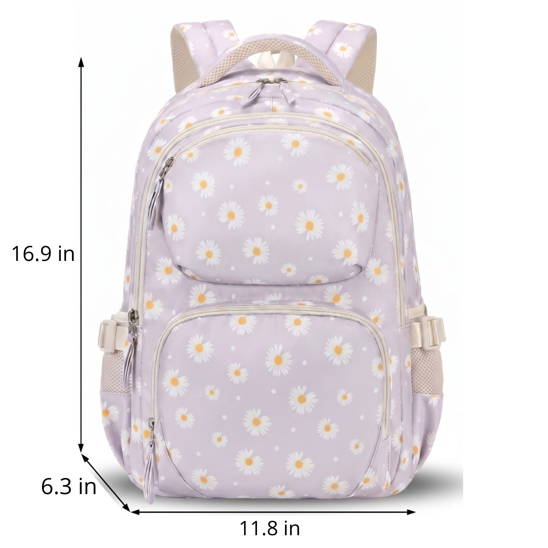 Off-White Daisy School Backpack Set | Matching Pencil Case | Waterproof Oxford Fabric