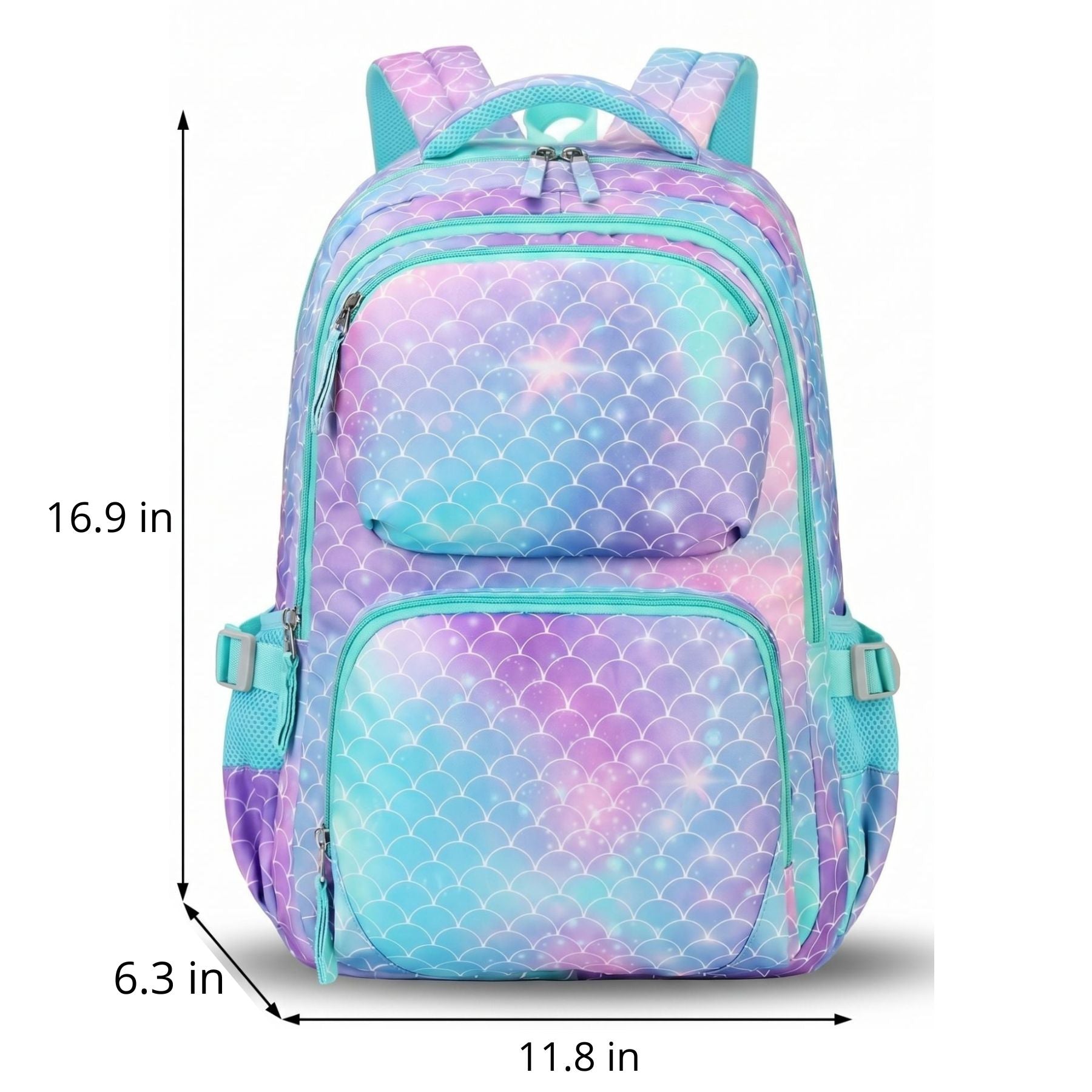 Blue Mermaid Scale School Backpack Set | Matching Pencil Case | Waterproof Oxford Fabric