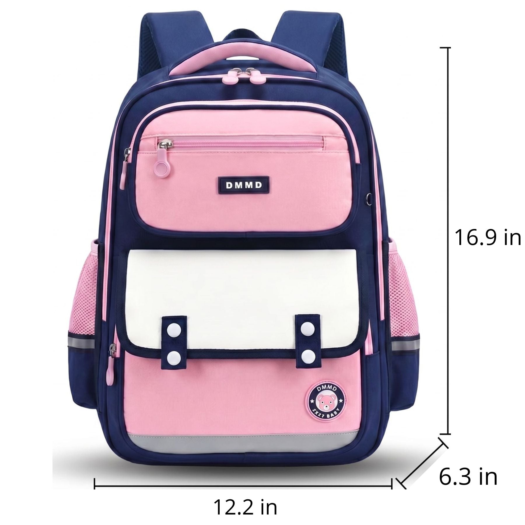 Large Navy & Pink School Backpack | Reinforced Breathable Back | Durable Oxford Fabric