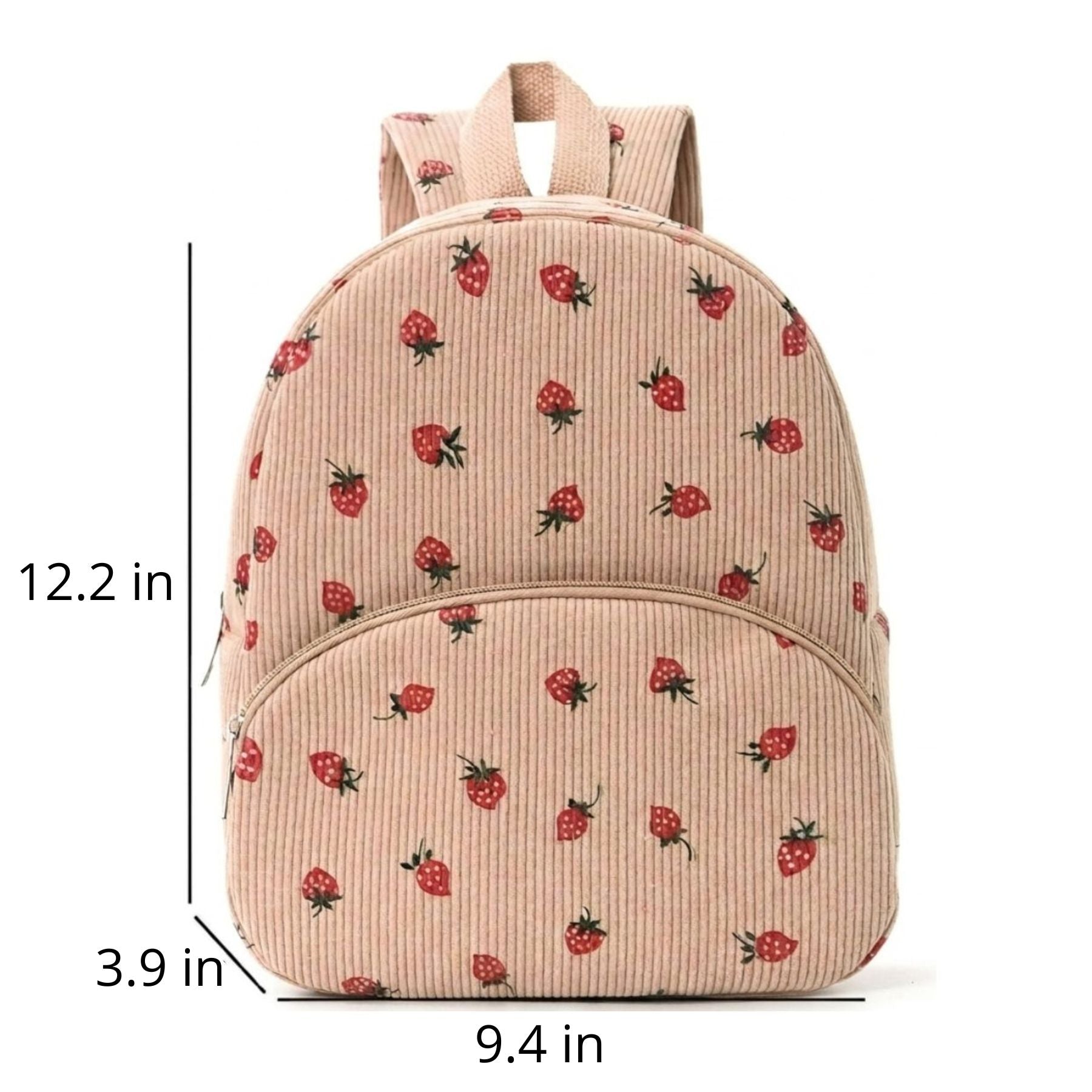 Strawberry School Backpack | Zipped Compartment | Durable Corduroy