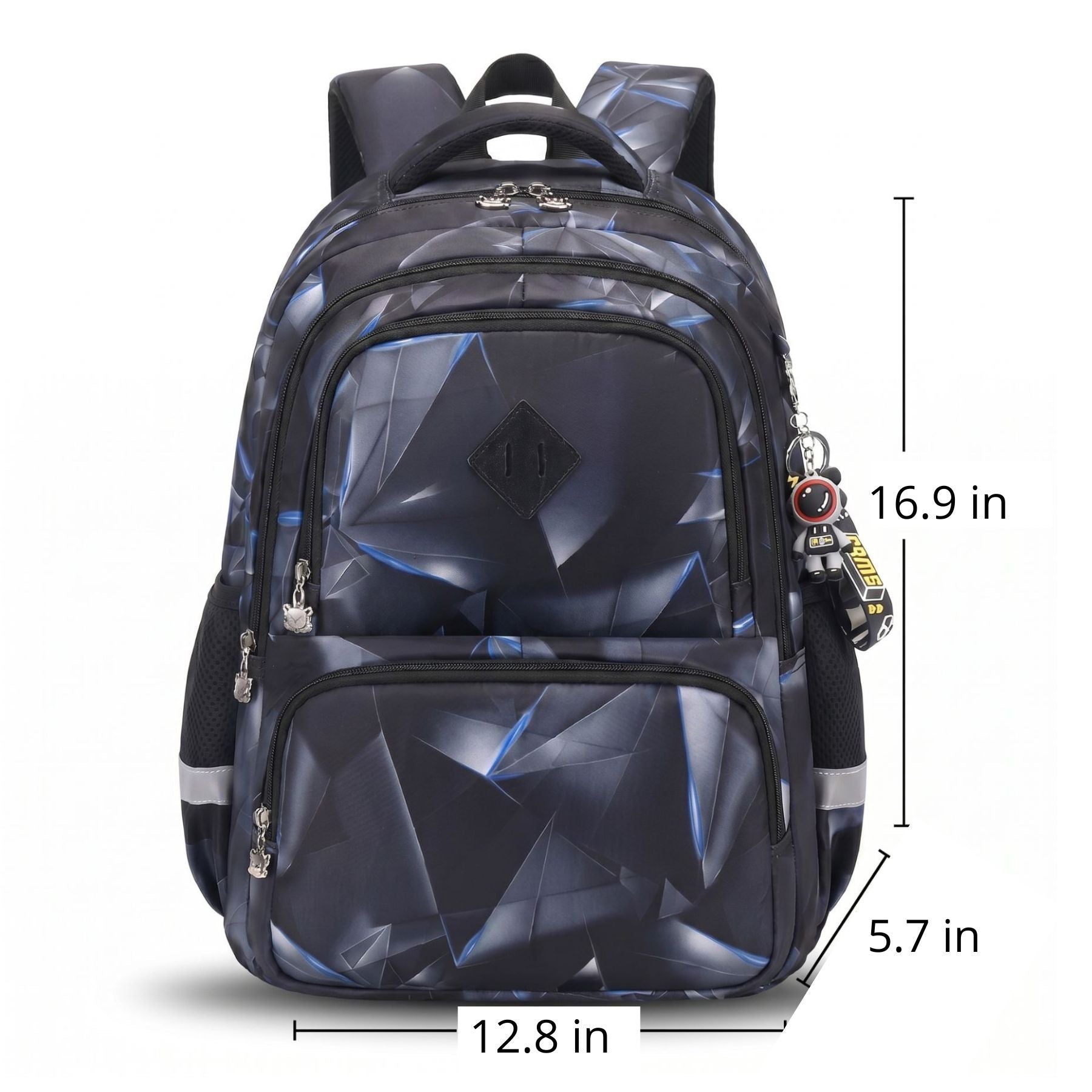 Black Geometric School Backpack | Large Capacity | Durable Oxford Fabric | Modern Style