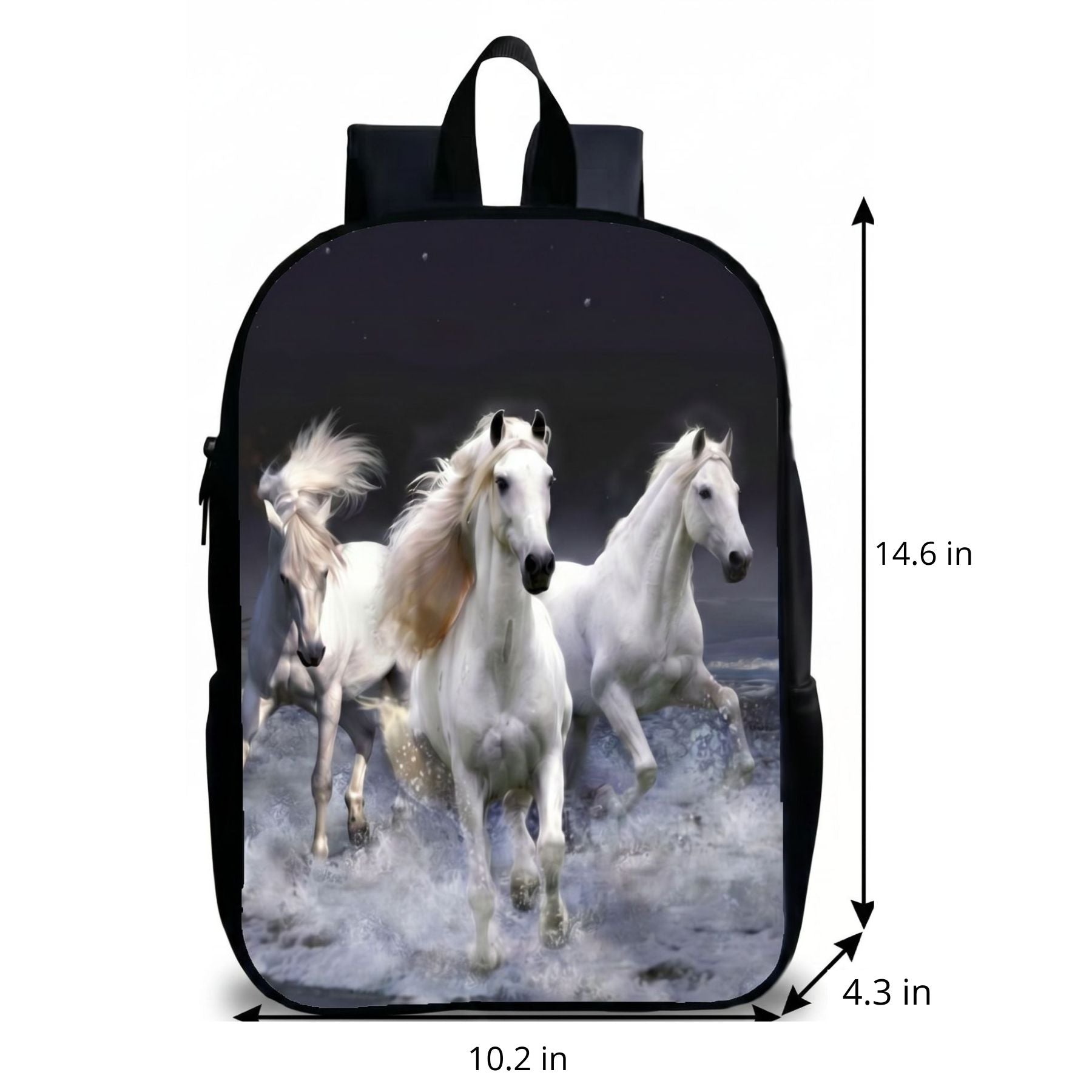 White Horses School Backpack | Durable Polyester | Adjustable Shoulder Straps | Comfortable Fit