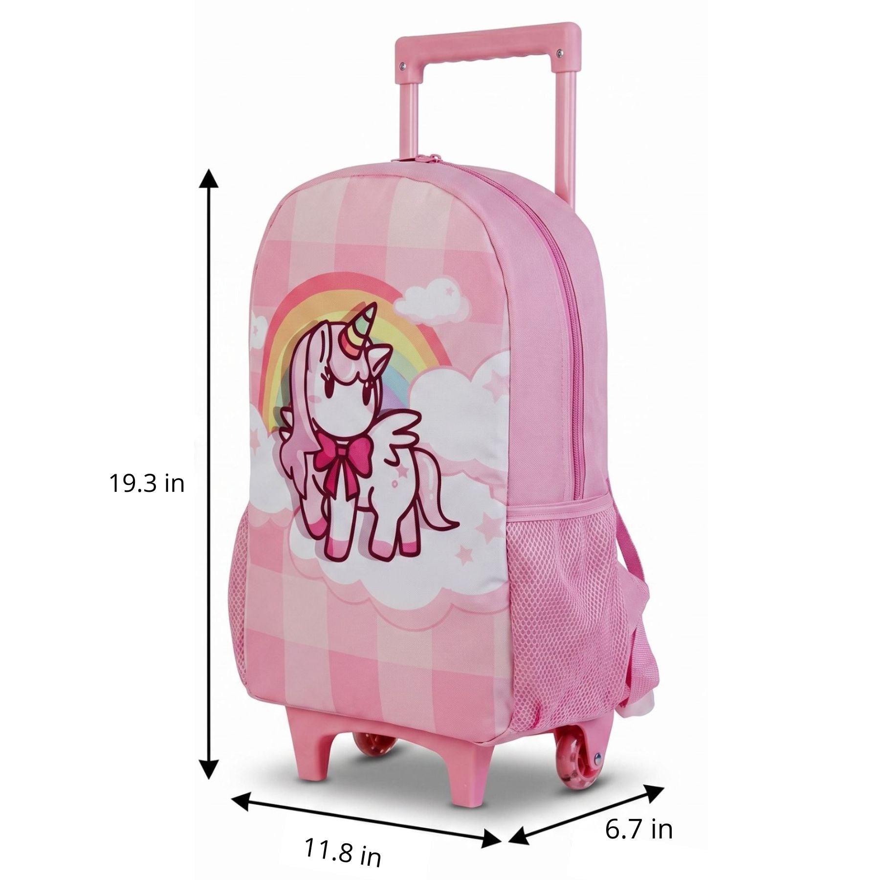 Pink Unicorn Rolling School Bag | Spacious Compartments | Durable Polyester