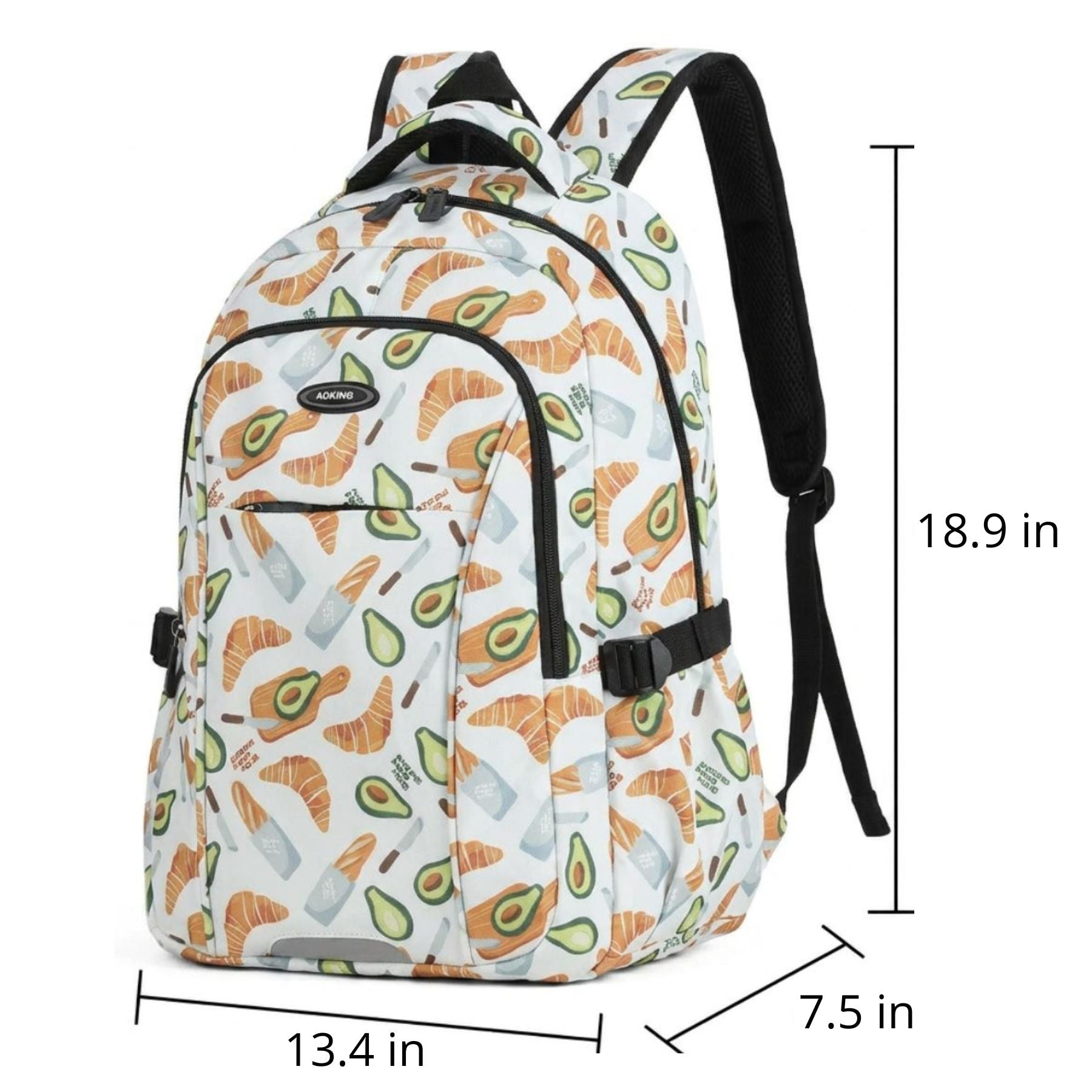 Avocado & Croissant Backpack | Water-Resistant Polyester | Breathable Shoulder Straps