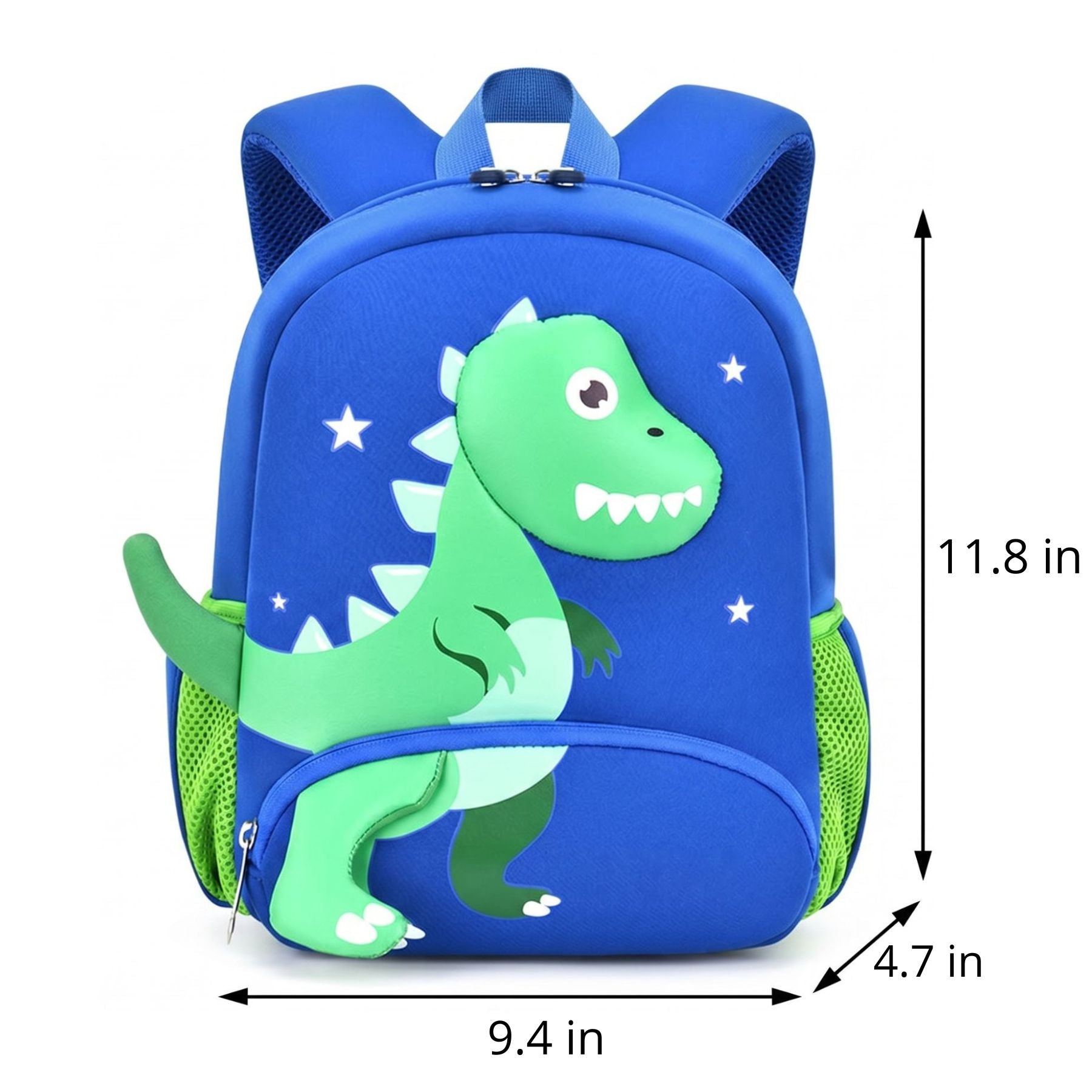 Green Dinosaur School Backpack | Mesh Side Pockets | Lightweight Neoprene | Nursery School