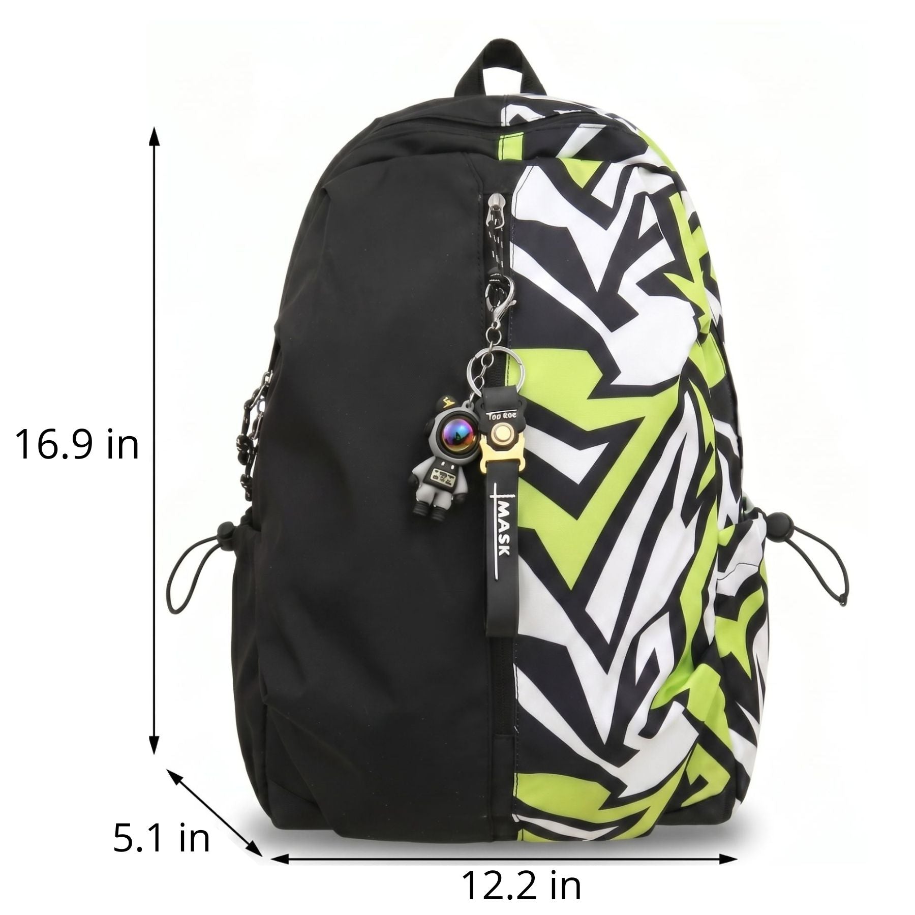 Neon Green Graffiti School Backpack | Large Capacity | Waterproof Nylon