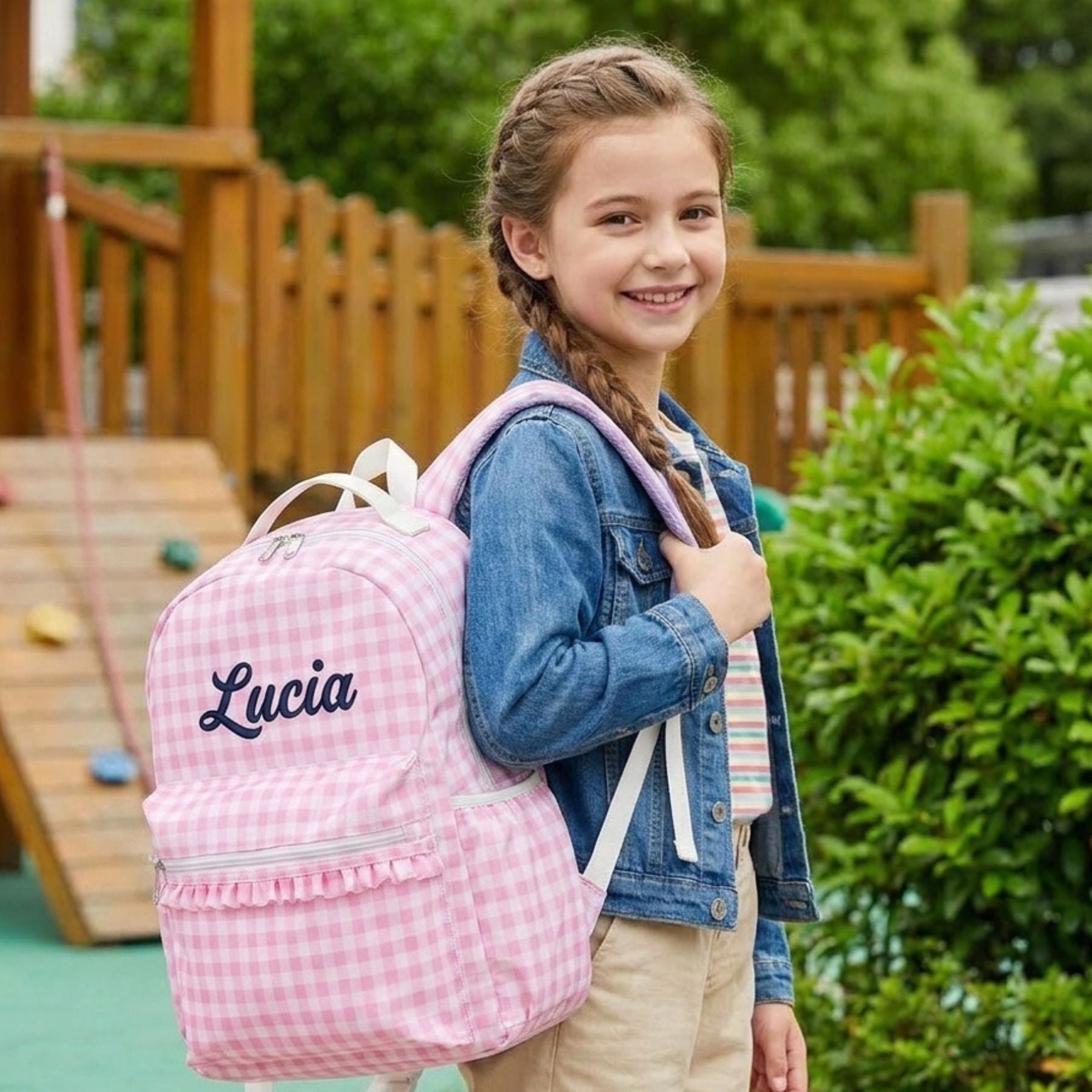 Sac à dos vichy personnalisé enfant | Broderie prénom | Tissu coton | Idéal pour l'école