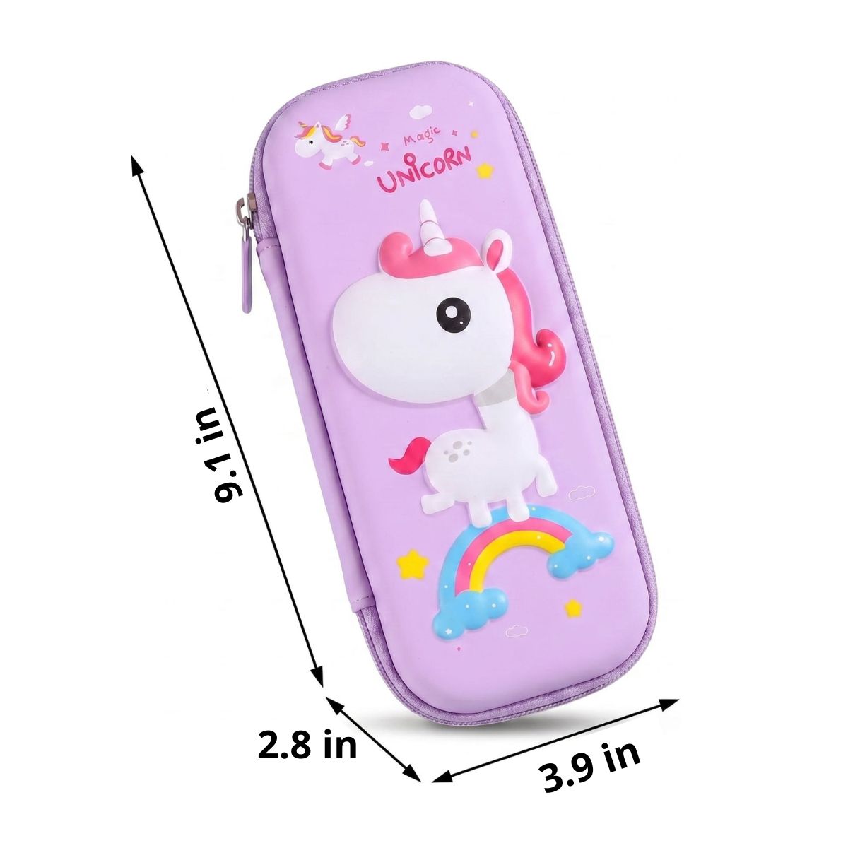 Kawaii Unicorn Pencil Case | Rigid EVA Shell | 3D Rainbow Unicorn | Large Capacity