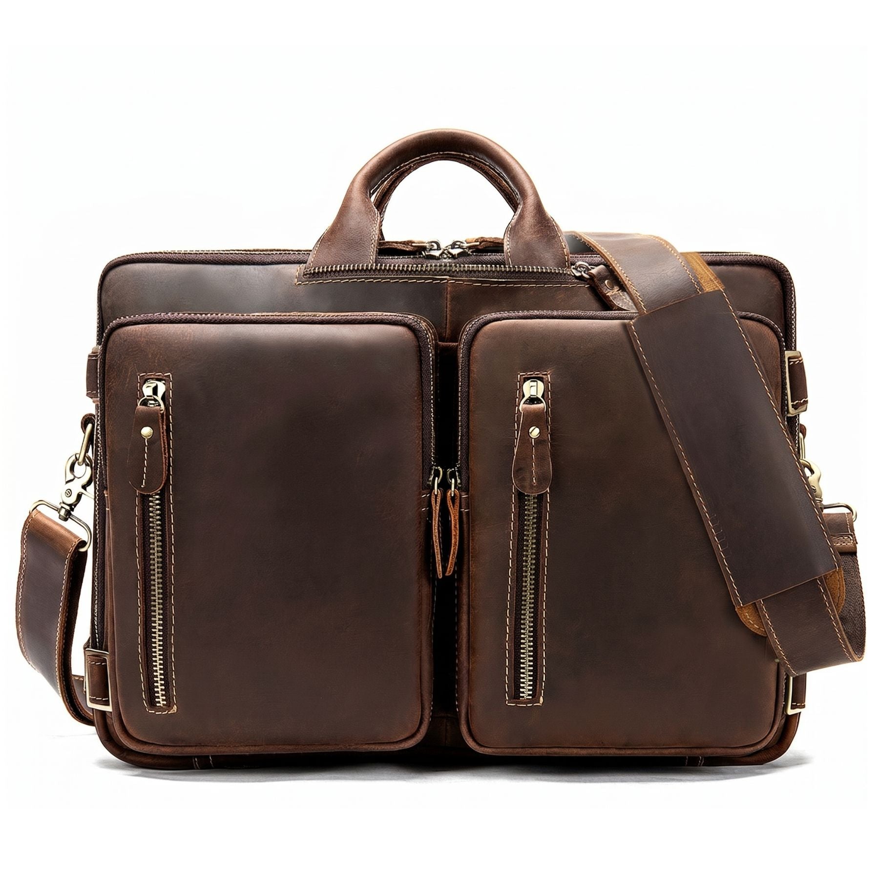 Sac business convertible vintage pour homme | Multifonction (Porté à la main, au dos et à l'épaule) | Cuir véritable résistant