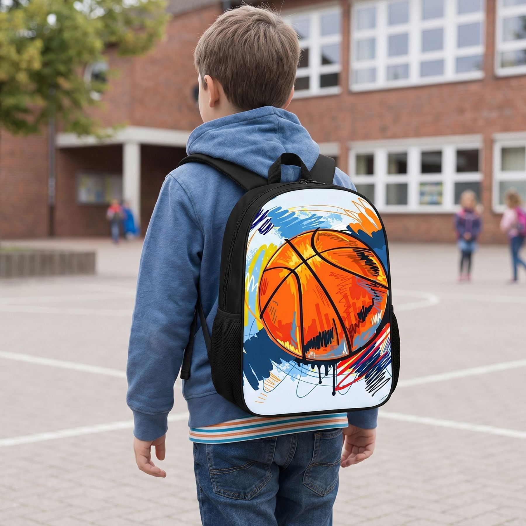 Sac scolaire basketball | Kit 3 pièces (Sac à Dos + Bandoulière + Trousse)| Tissu Oxford résistant