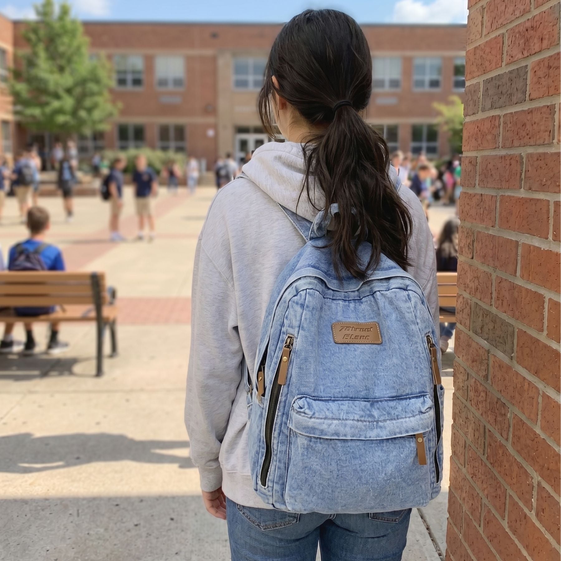 Sac scolaire en jean | Grande capacité | Tissu denim résistant