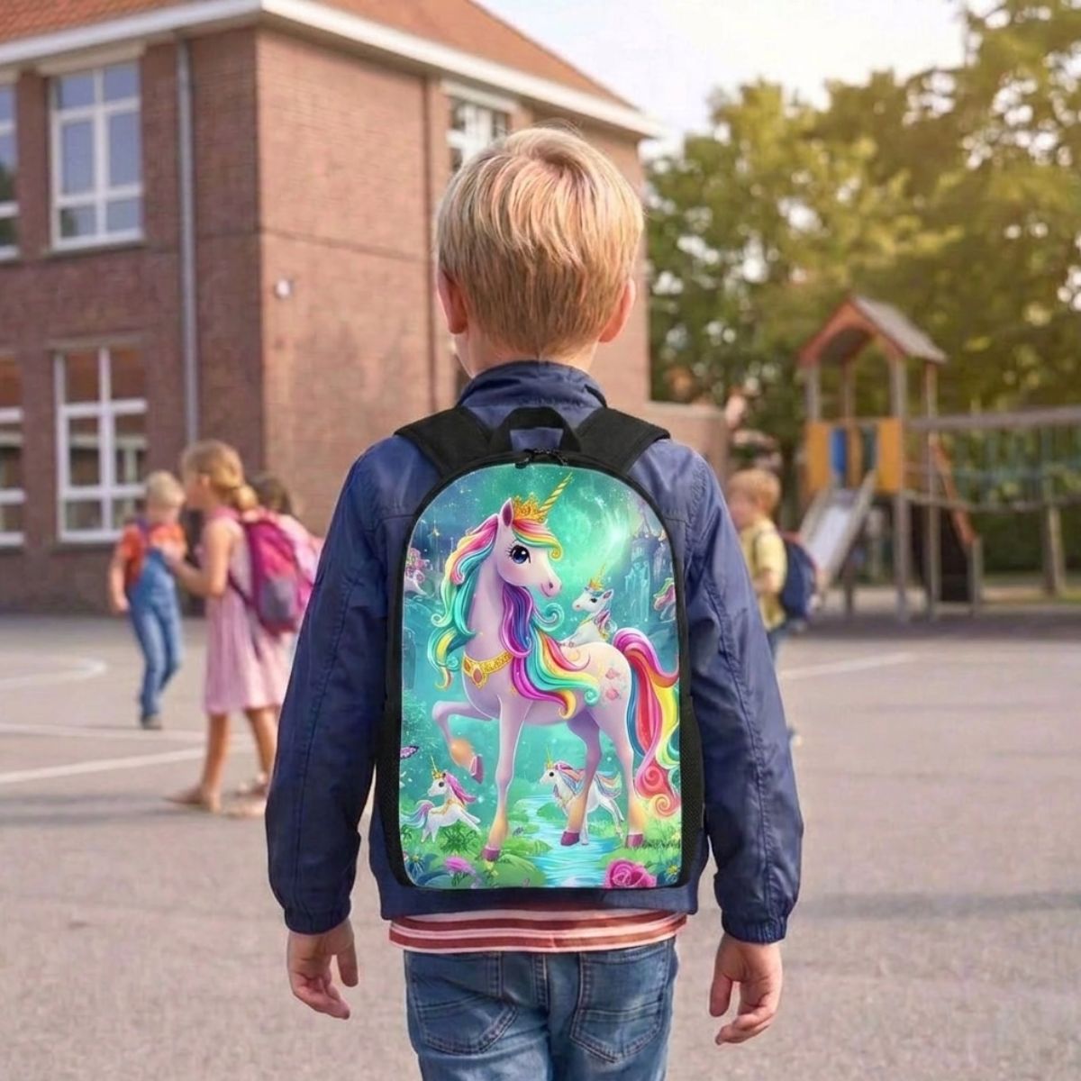 Sac à dos Licorne | Kit 3 pièces (Sac + bandoulière + trousse) | Polyester résistant