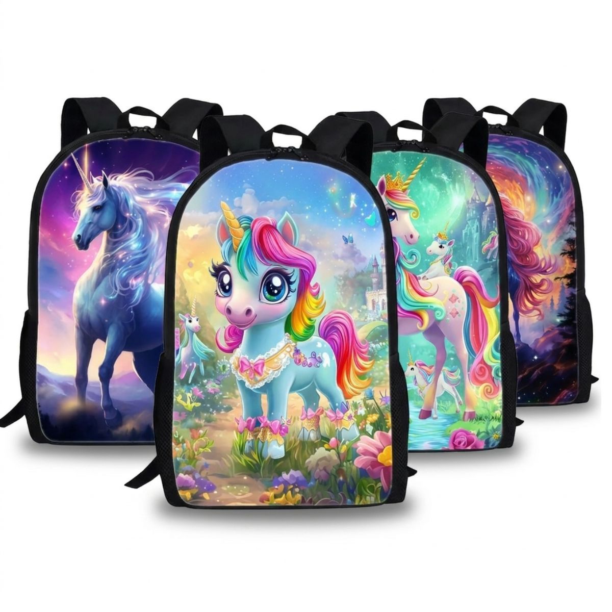 Sac à dos Licorne | Kit 3 pièces (Sac + bandoulière + trousse) | Polyester résistant