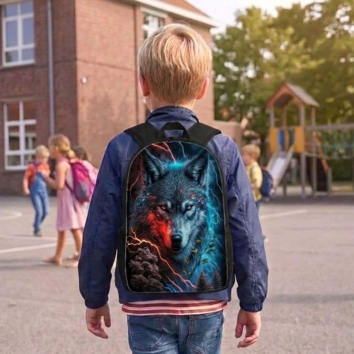 Sac à dos Loup | Ensemble 3 pièces (Sac + bandoulière + trousse) | Polyester résistant