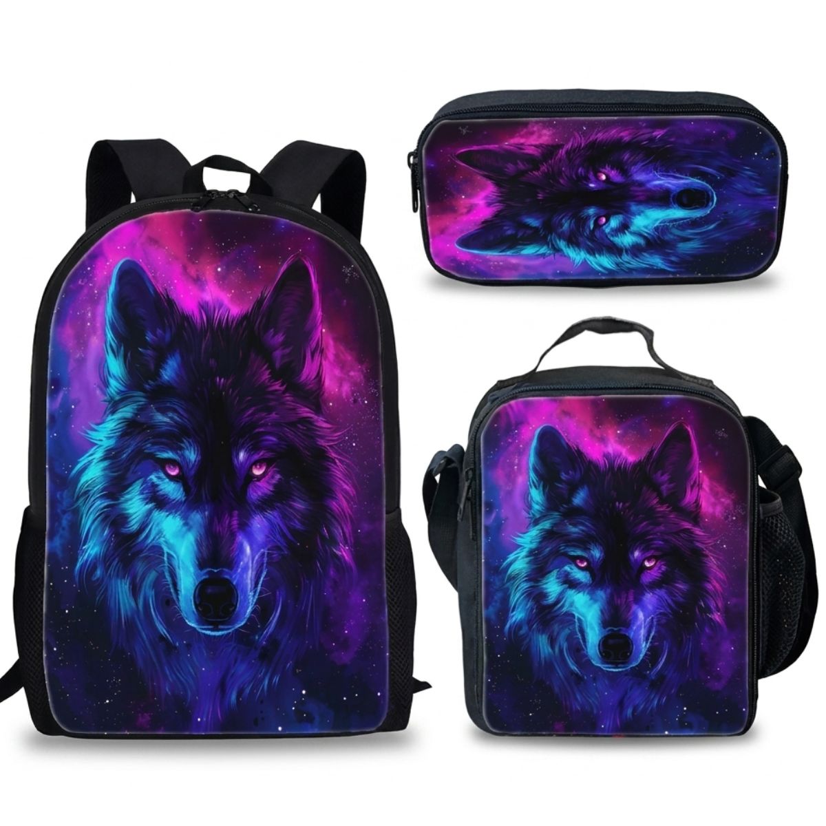 Sac à dos Loup | Ensemble 3 pièces (Sac + bandoulière + trousse) | Polyester résistant